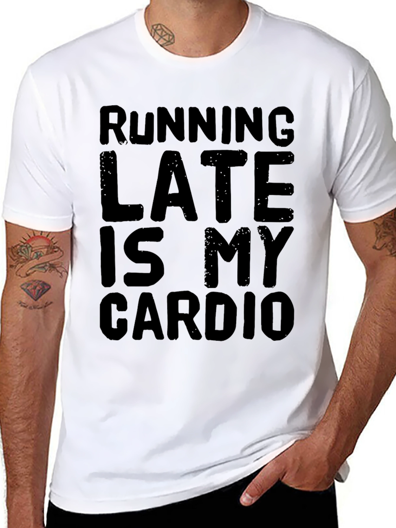 Black Running Late Is My Cardio Funny Graphic T-Shirt view 8
