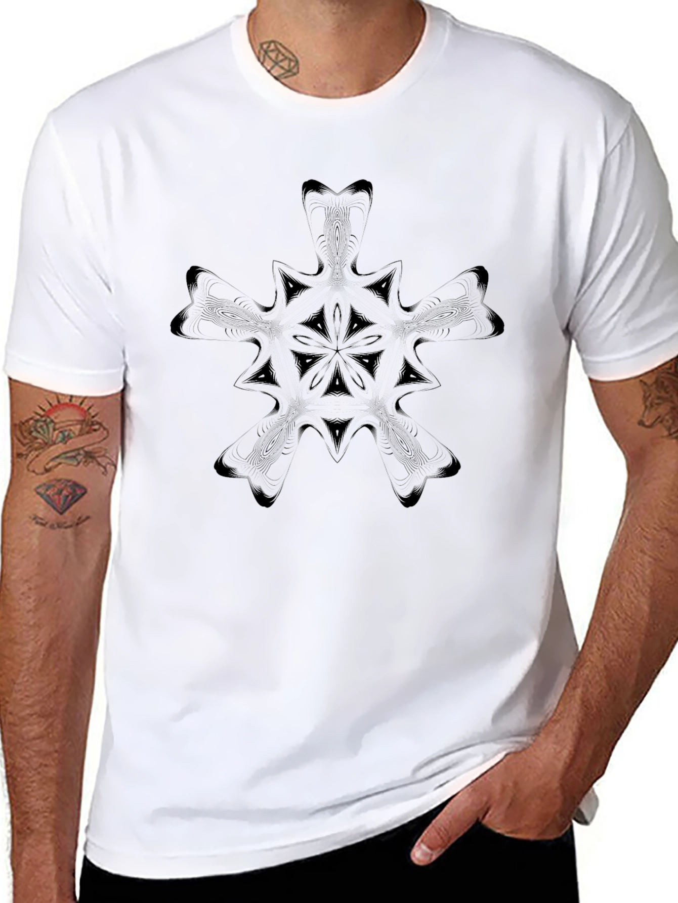 Black Geometric Pattern Black T-Shirt view 8