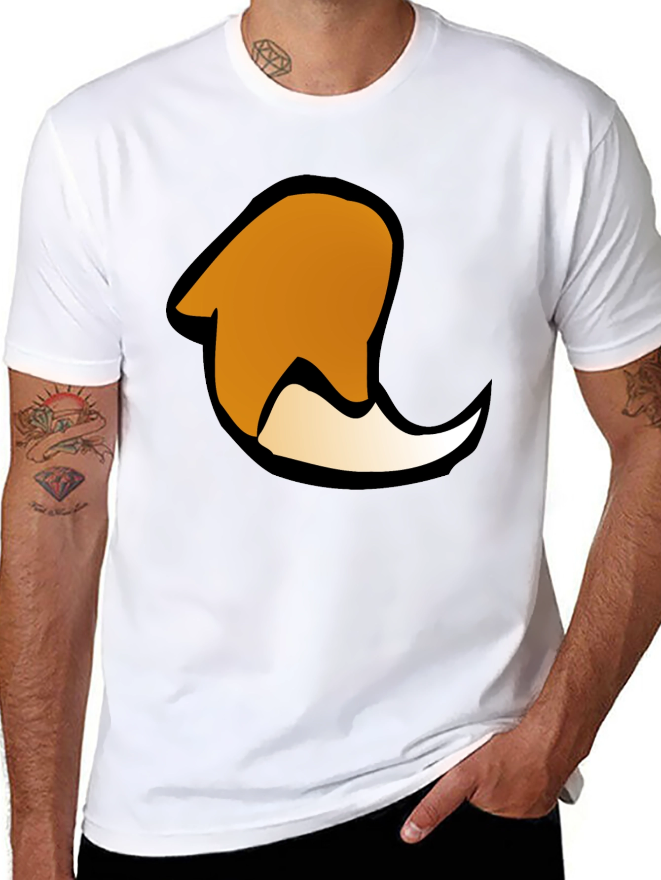 Black Cartoon Fox Tail Graphic Print Black T-Shirt view 8