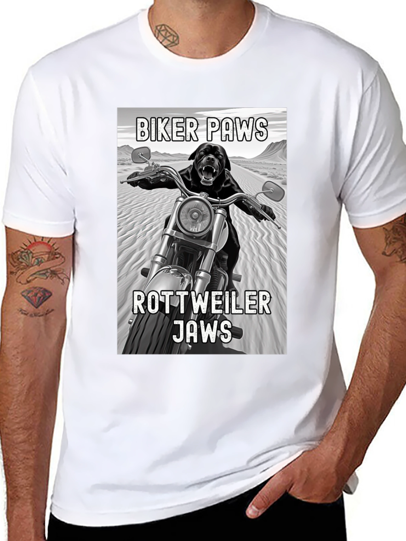 Black Biker Paws Rottweiler Jaws Graphic T-Shirt view 8