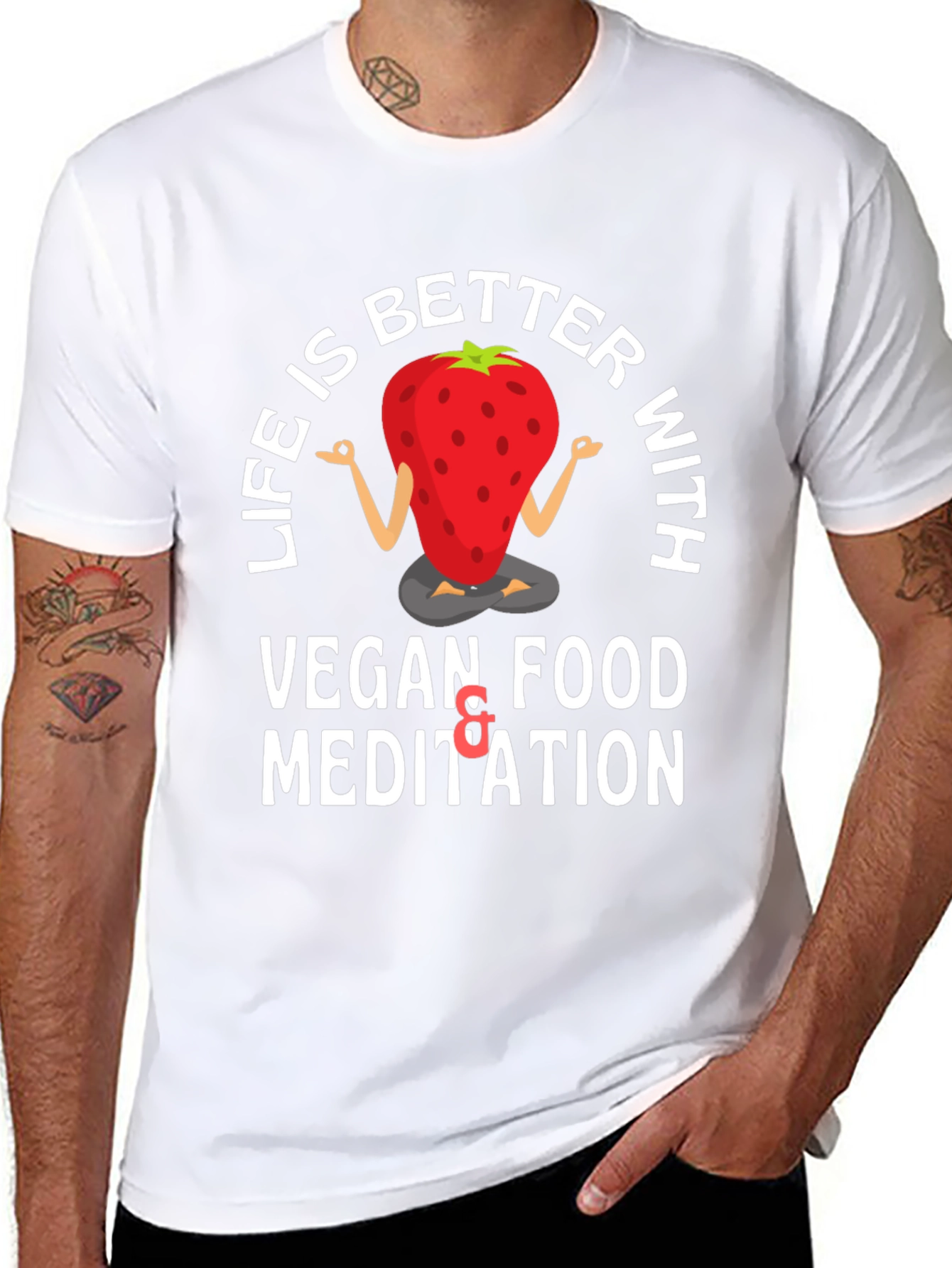 Black Vegan Meditation T-Shirt - Life is Better With... view 8