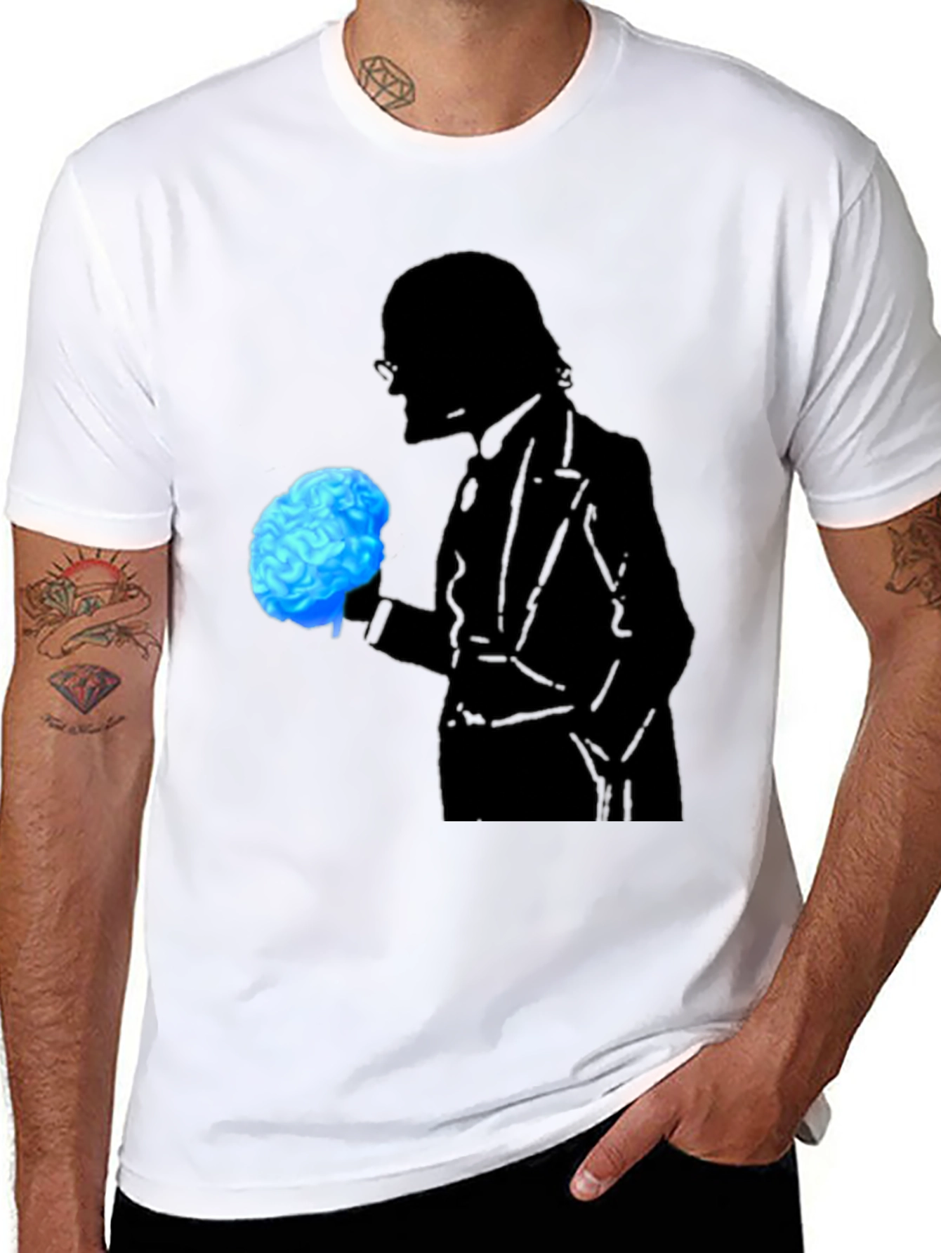 Black Brain Silhouette Graphic Tee view 8