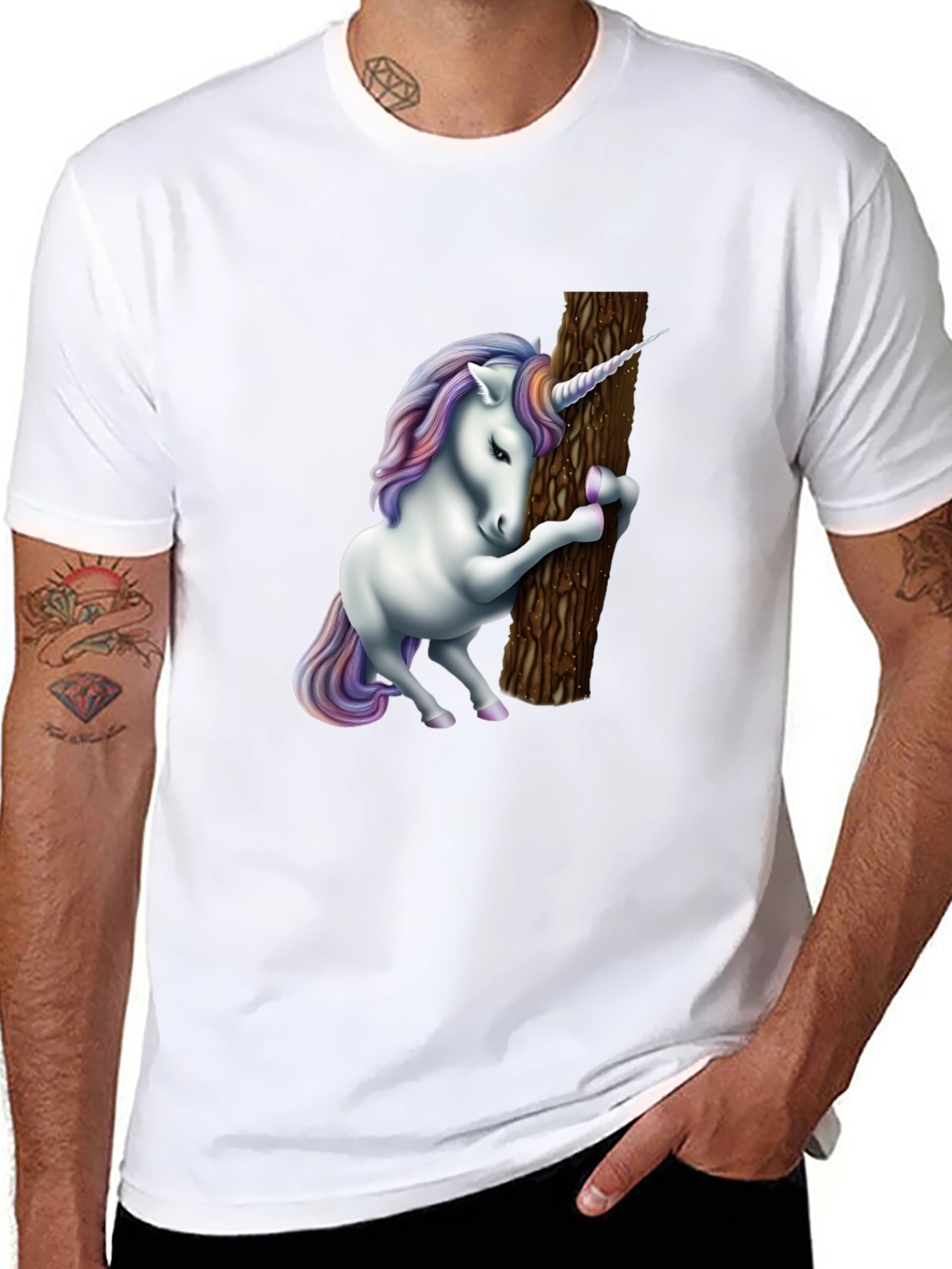 Black Unicorn Hugging Tree Graphic Tee - Black Cotton Blend view 8