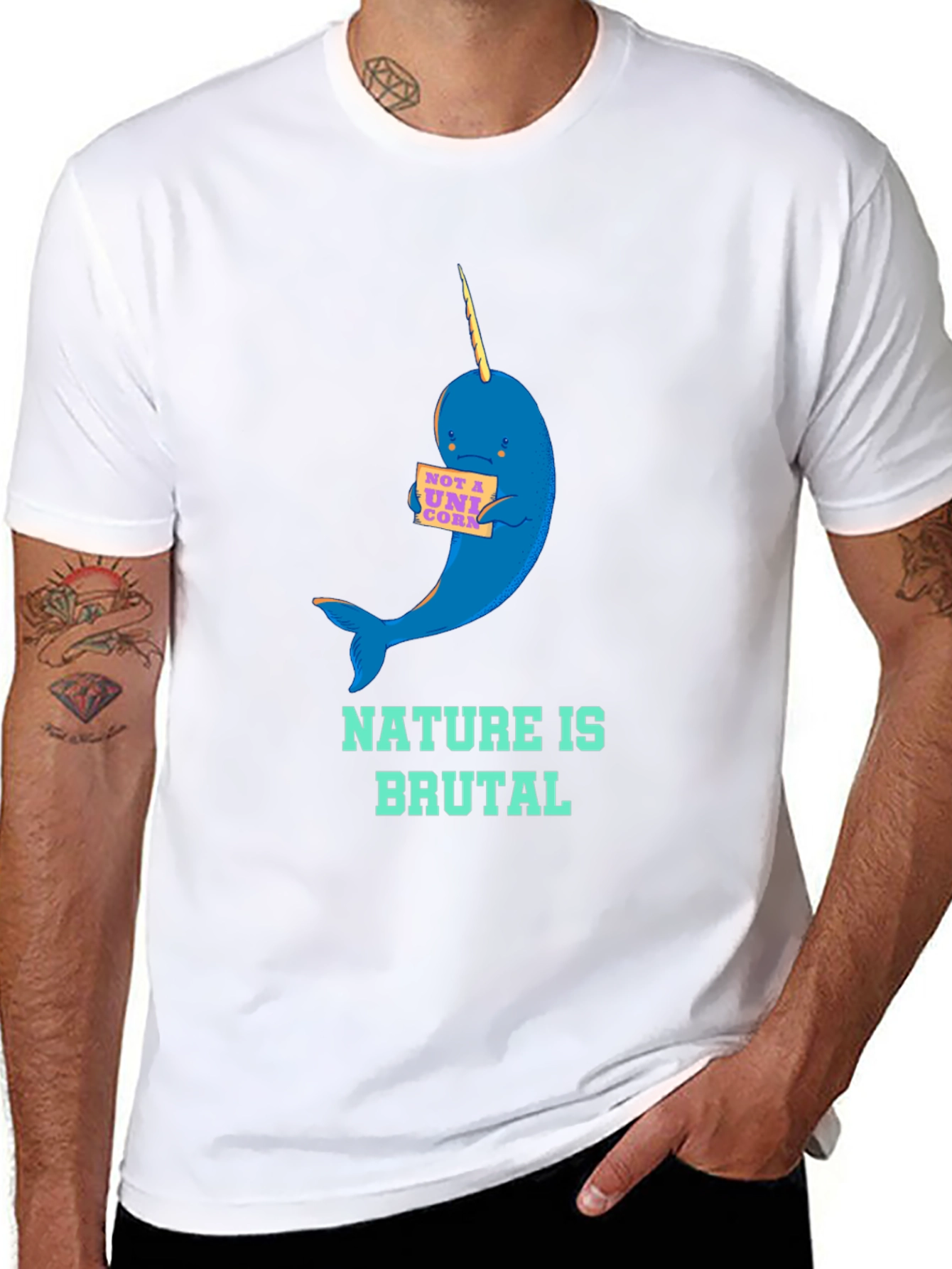 Black Nature is Brutal Narwhal Graphic Tee view 8