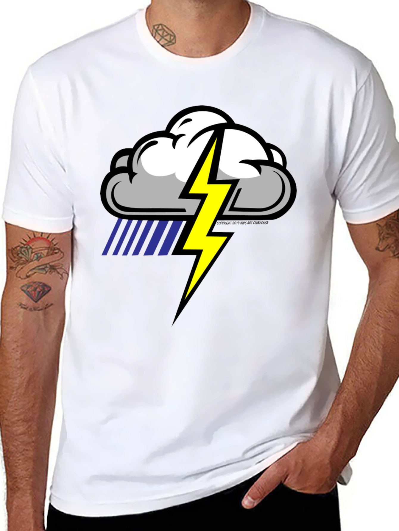 Black Storm Cloud Lightning Graphic Black T-Shirt view 8
