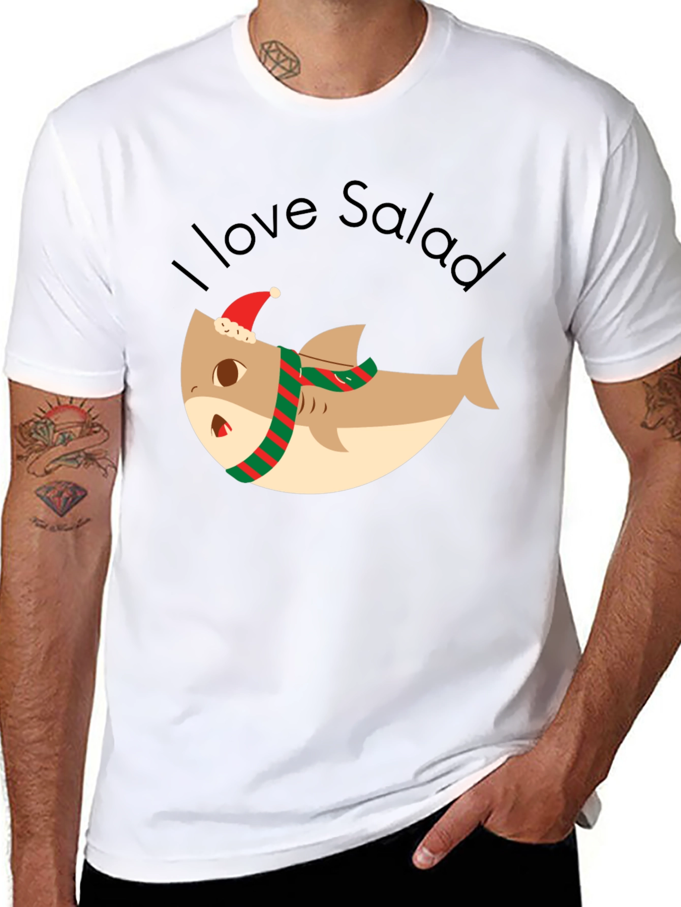Black Funny Shark I Love Salad Christmas T-Shirt view 8