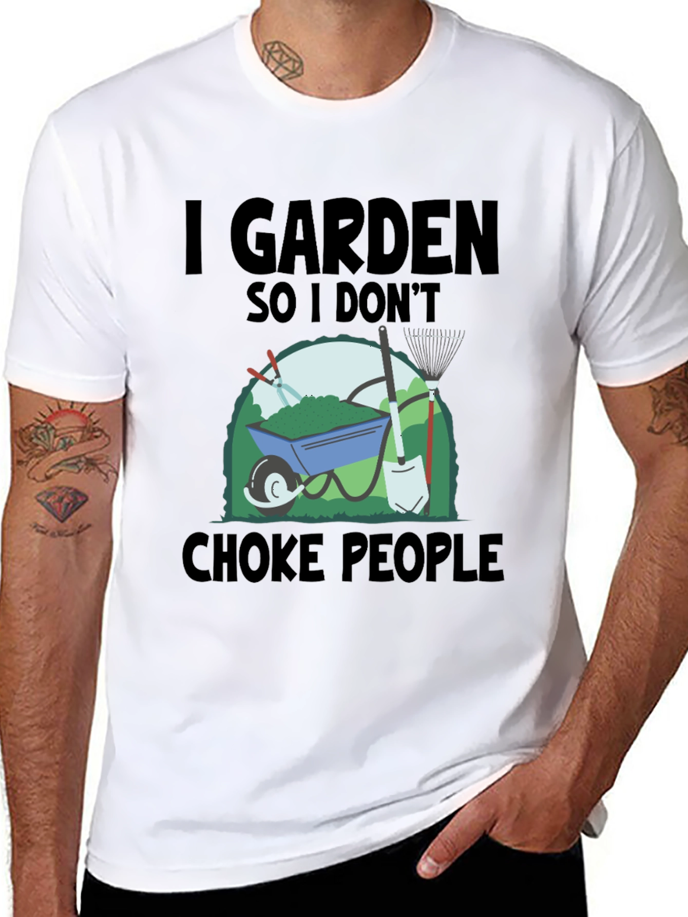 Black I Garden So I Don't Choke People T-Shirt view 8