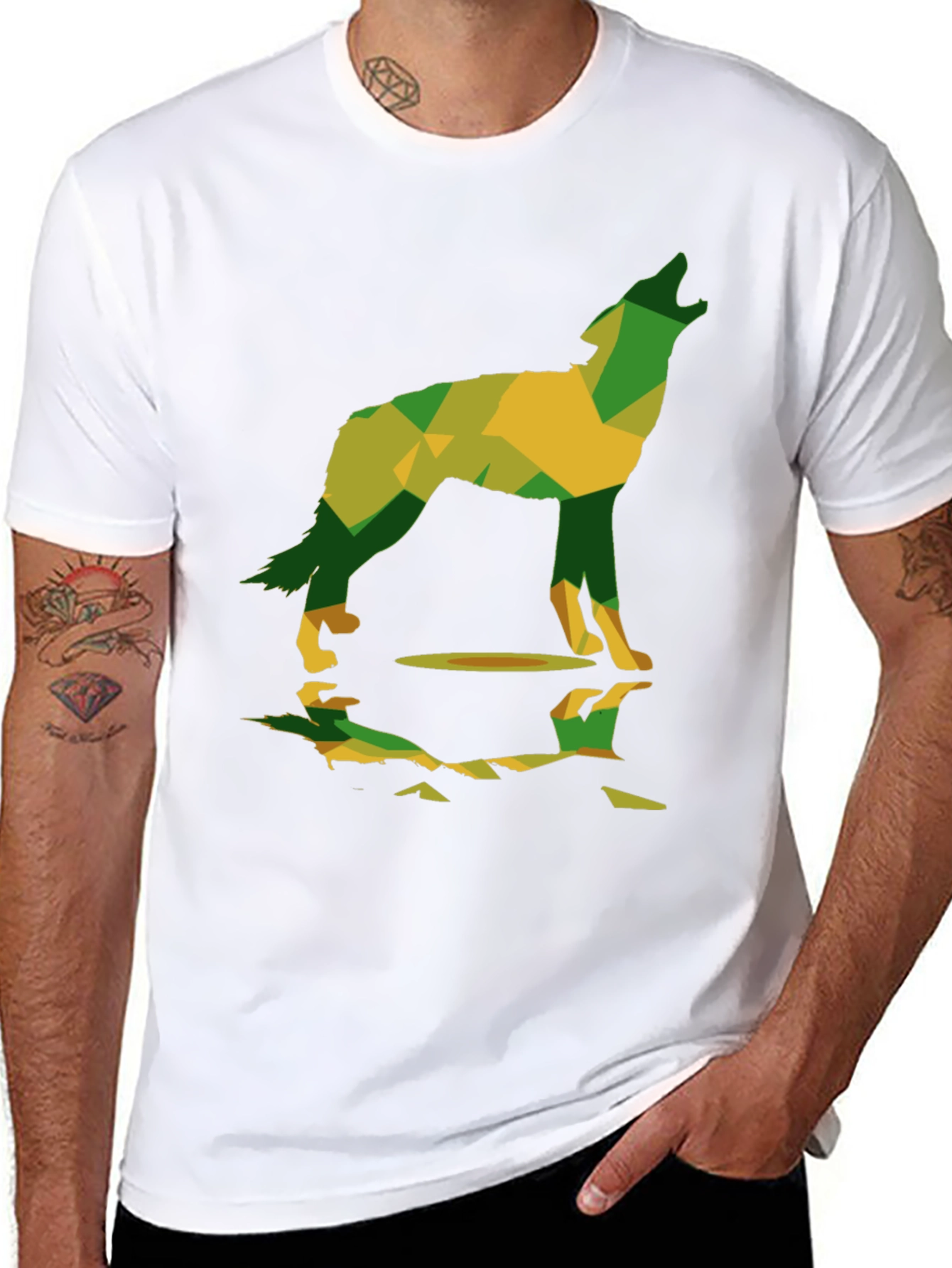 Black Geometric Wolf Graphic Tee - Men's Black T-Shirt view 8