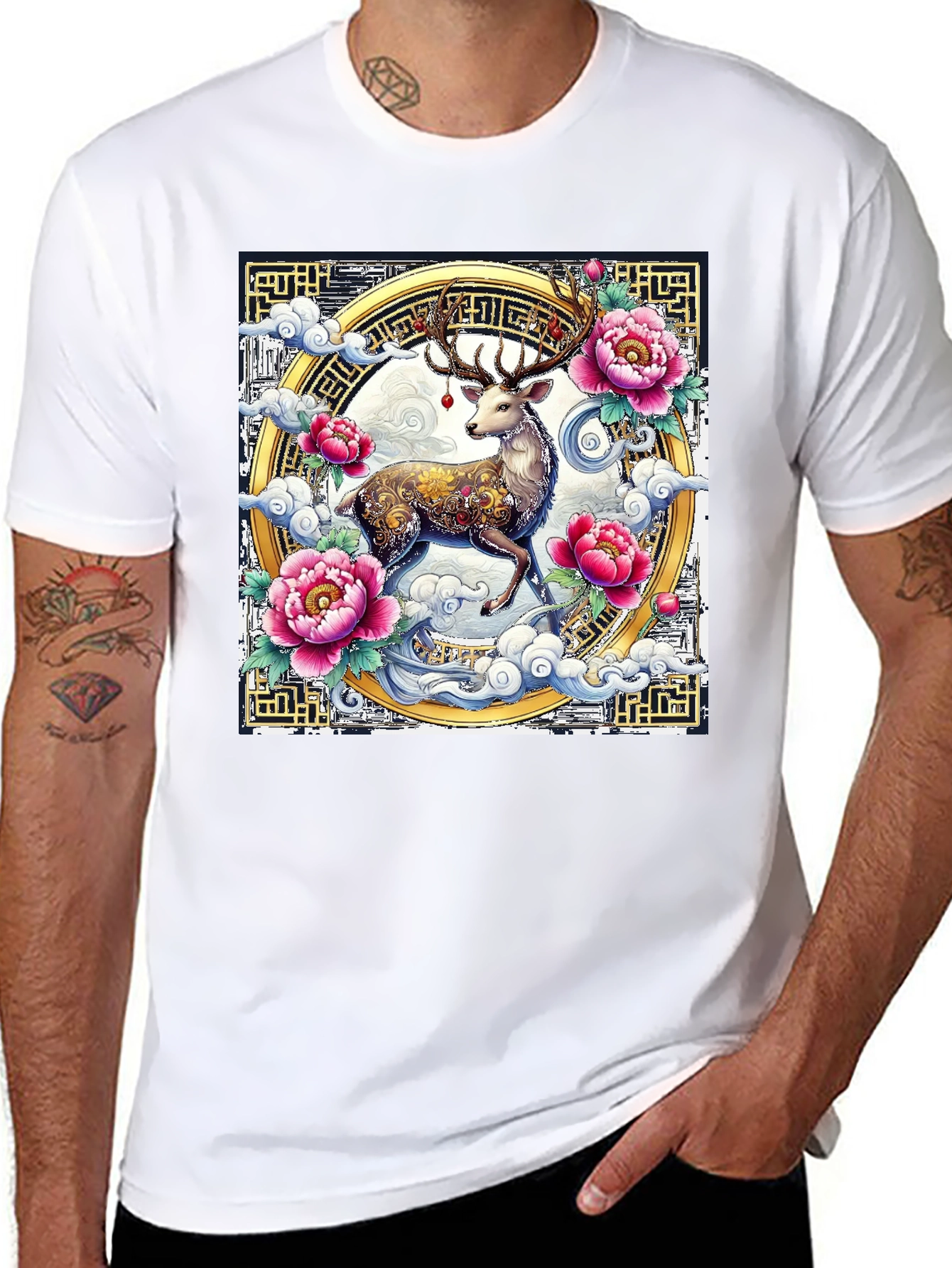 Black Deer Floral Graphic T-Shirt view 8