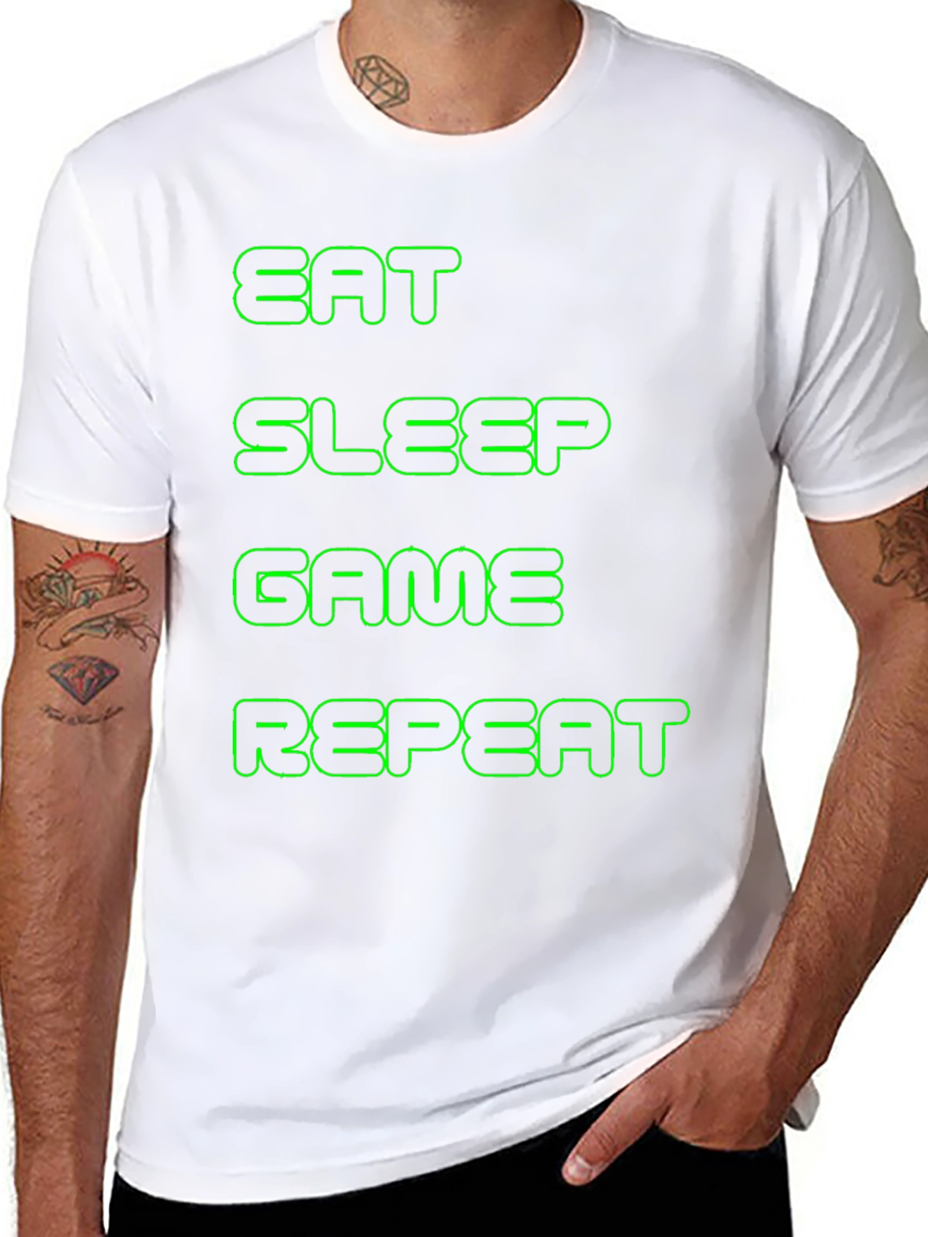 Black Eat Sleep Game Repeat Black T-Shirt view 8