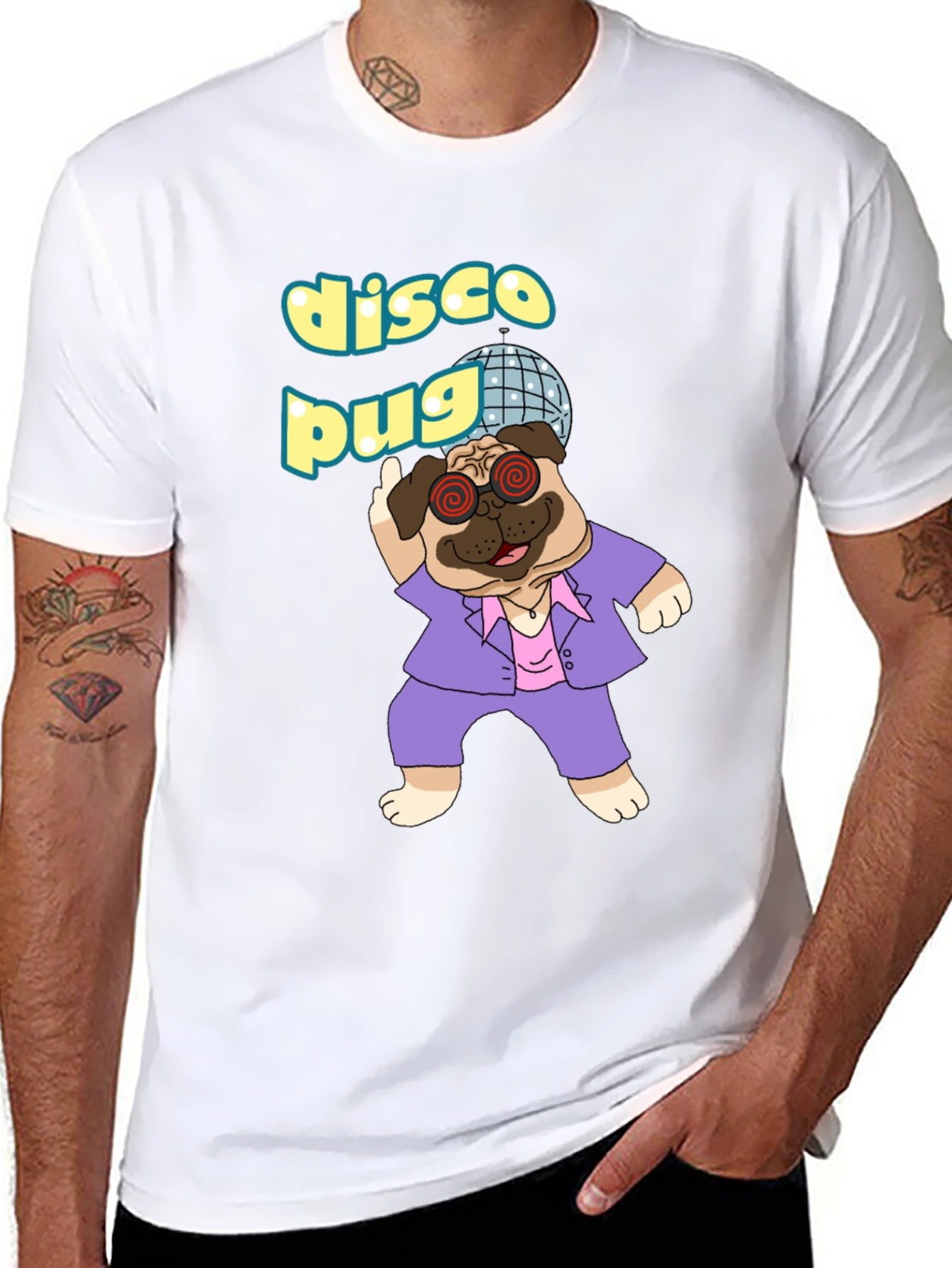 Black Disco Pug Graphic T-Shirt - Groovy Style view 8