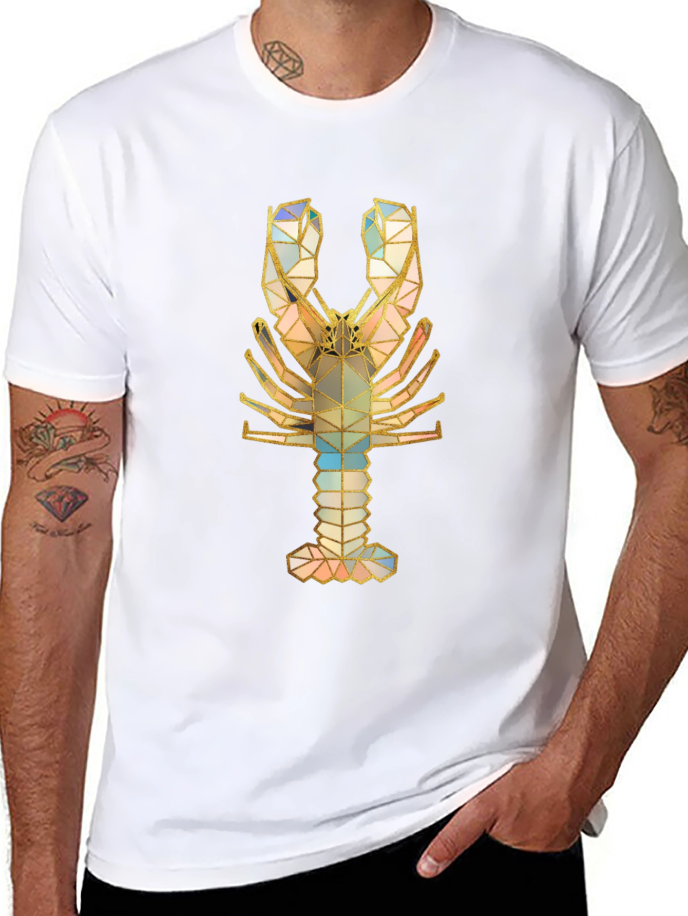 Black Geometric Lobster Graphic Tee view 8