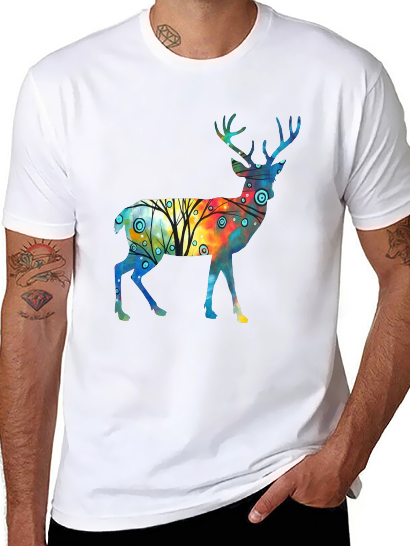Black Watercolor Deer Graphic Tee - Stylish Black T-Shirt view 8