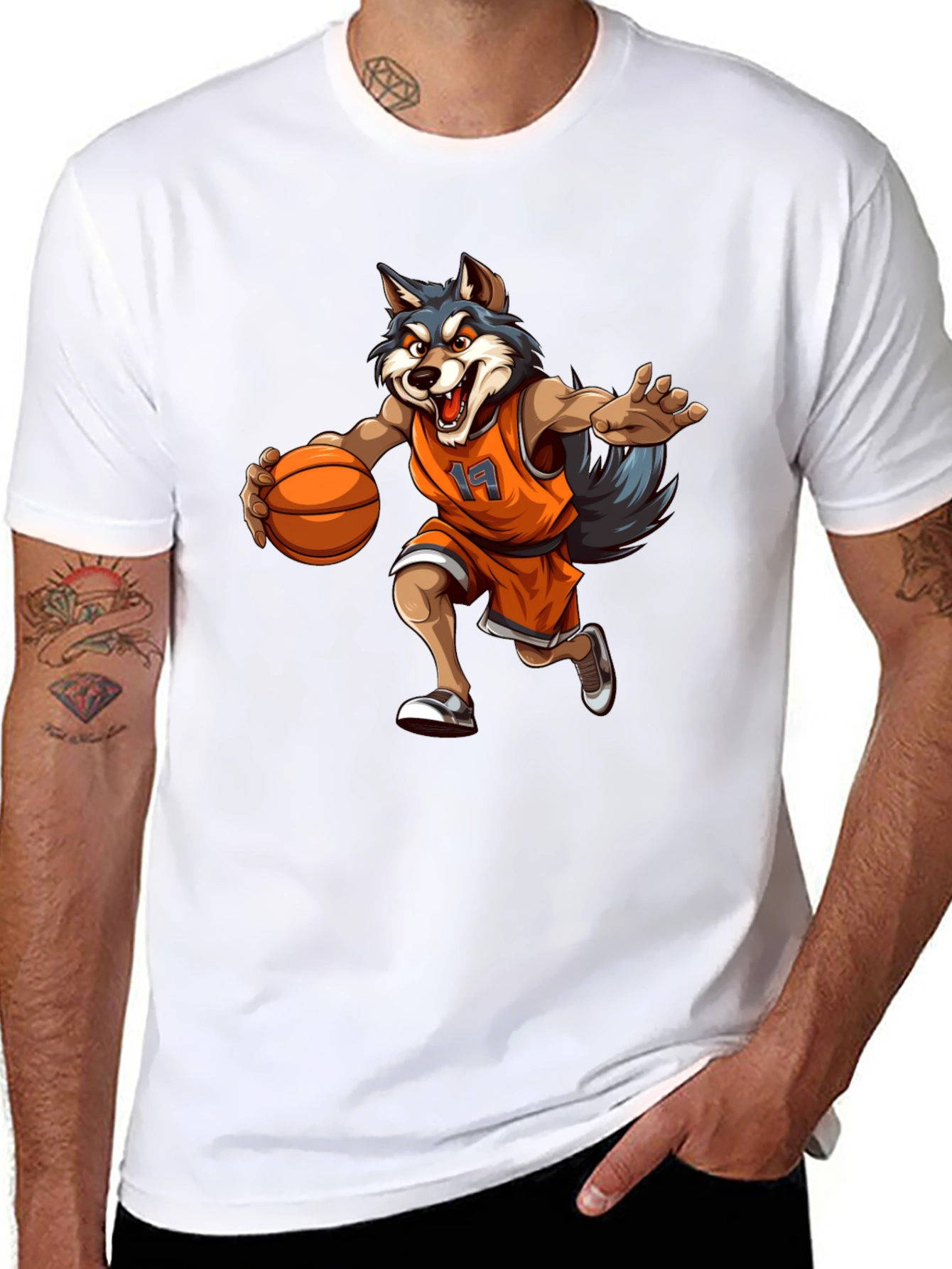 Black Wolf Basketball Player Graphic Tee - Black view 8