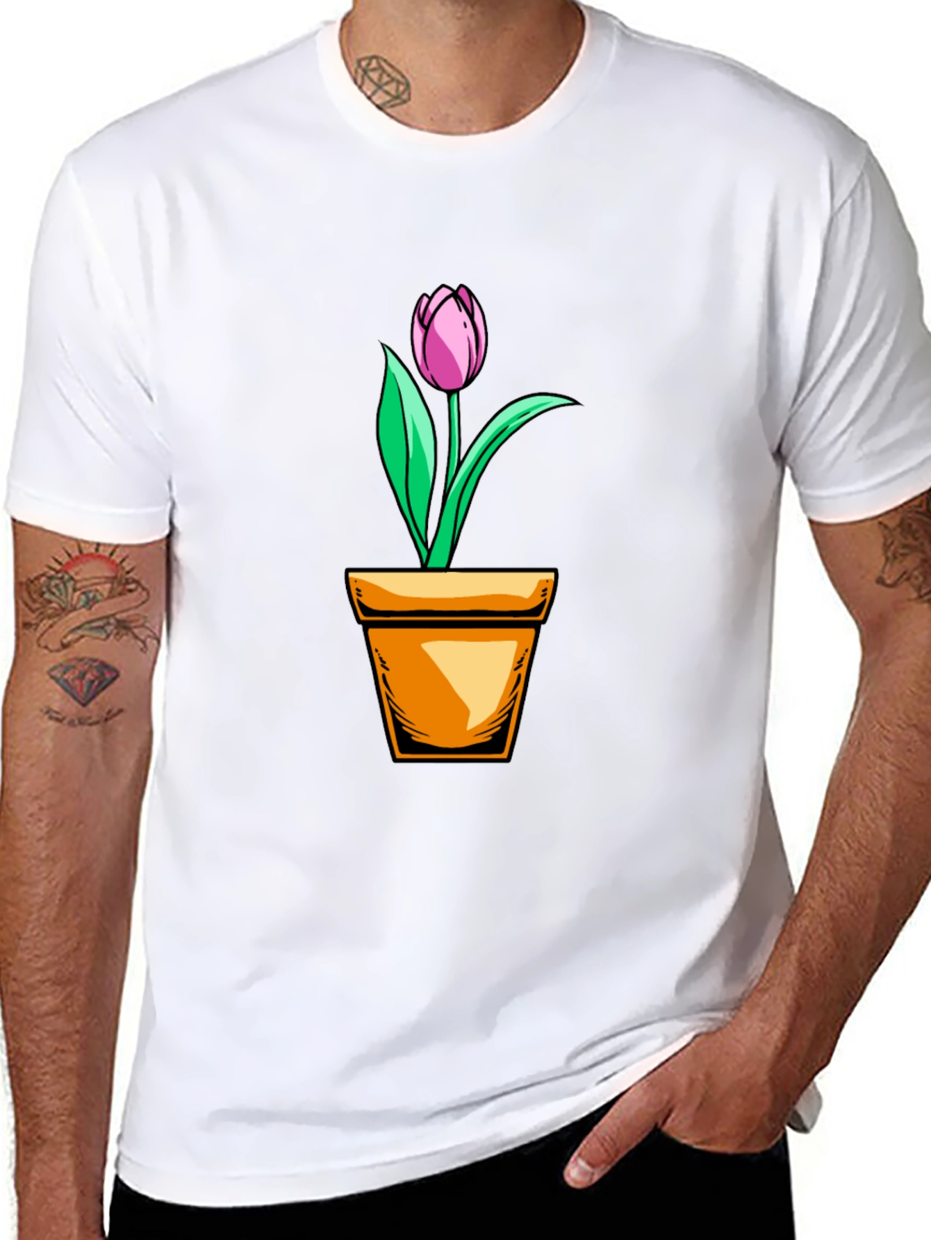 Black Tulip in Pot Graphic T-Shirt - Black view 8