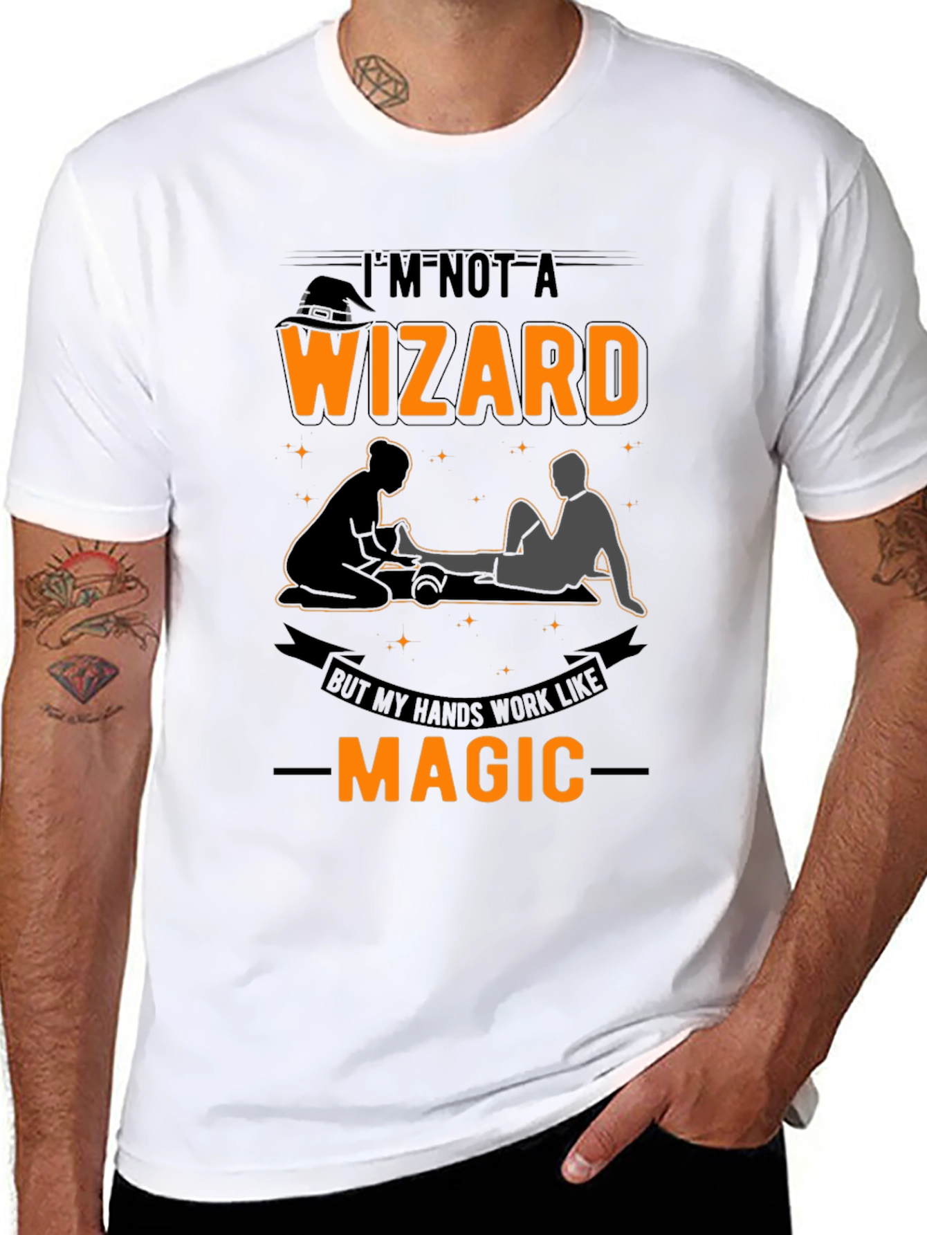 Black Funny Massage Therapist T-Shirt: "I'm Not A Wizard" view 8