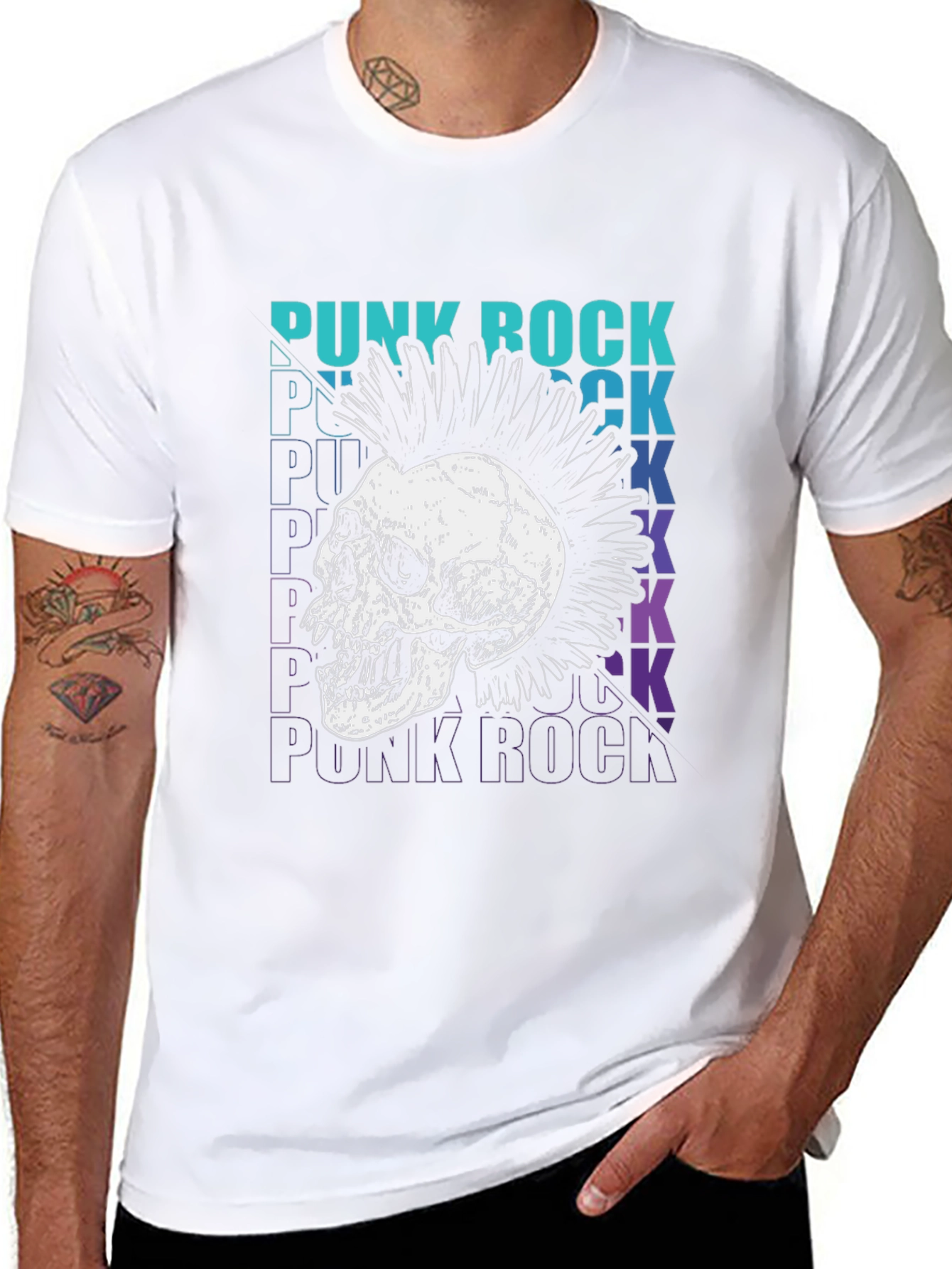 Black Punk Rock Skull Graphic Tee view 8