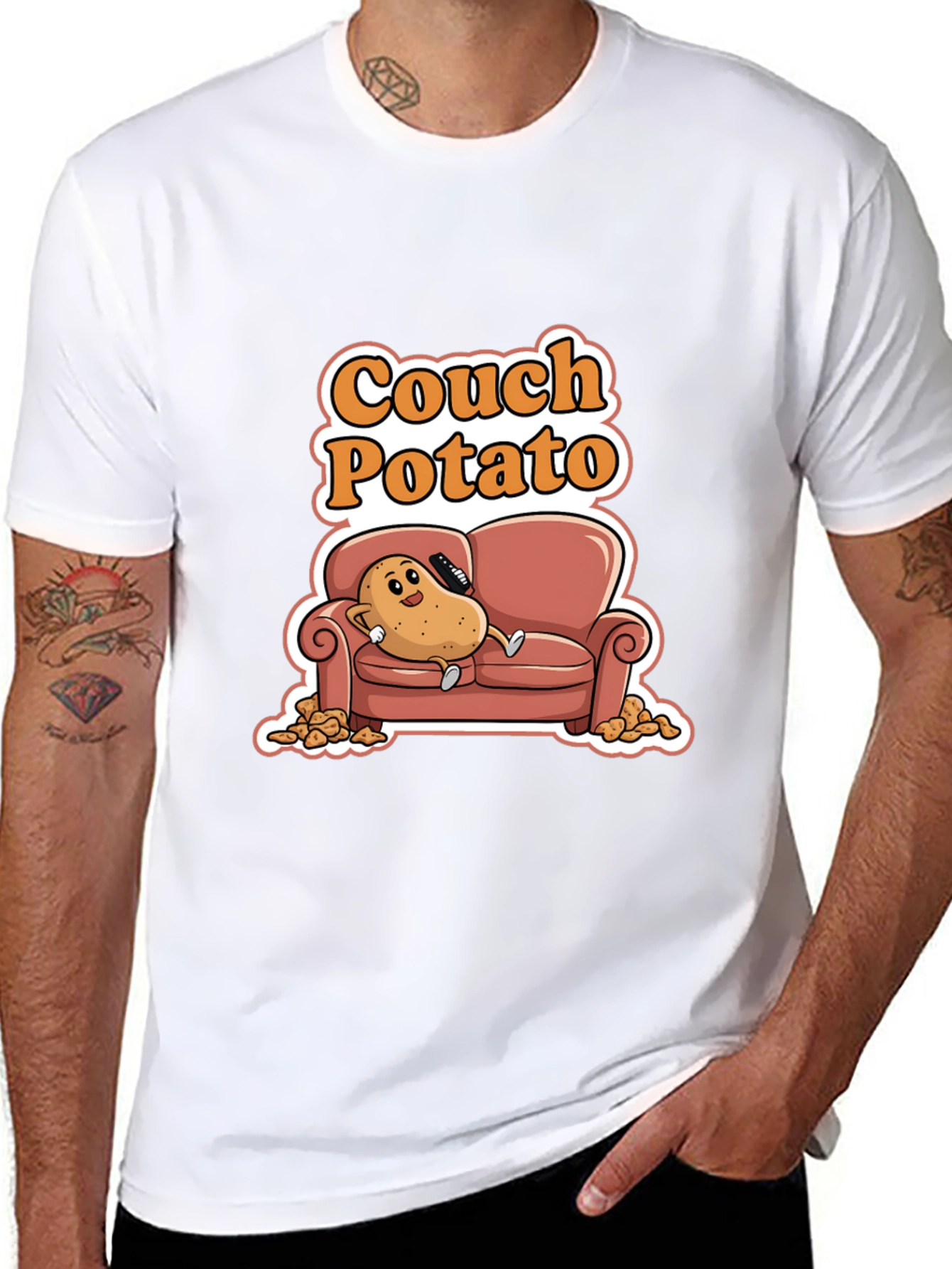 Black Couch Potato Black Graphic Tee - Funny Cartoon Potato Shirt view 8