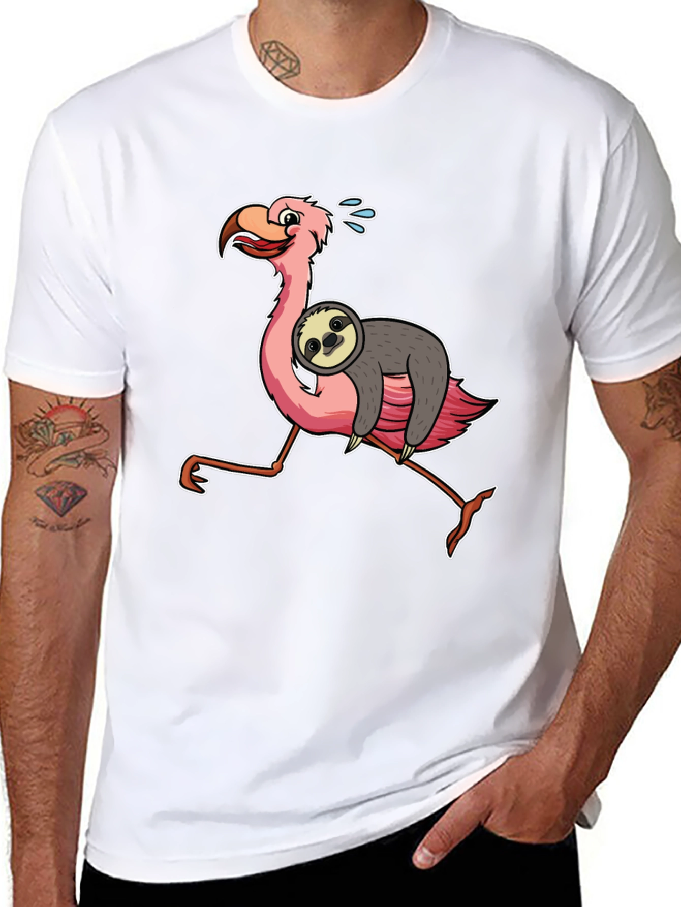 Black Sloth Riding Flamingo Graphic Tee view 8