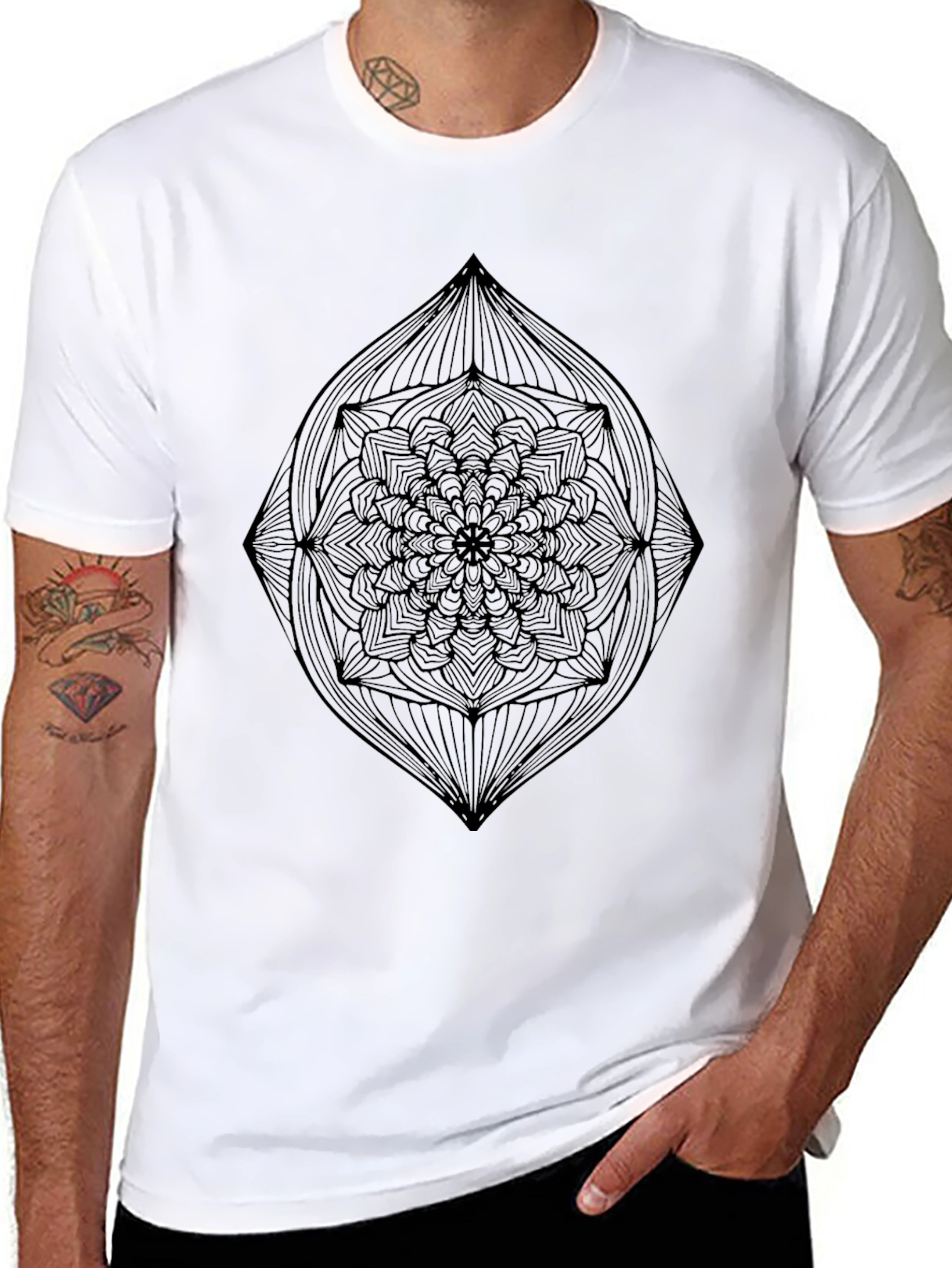 Black Men's Black Mandala Graphic T-Shirt view 8