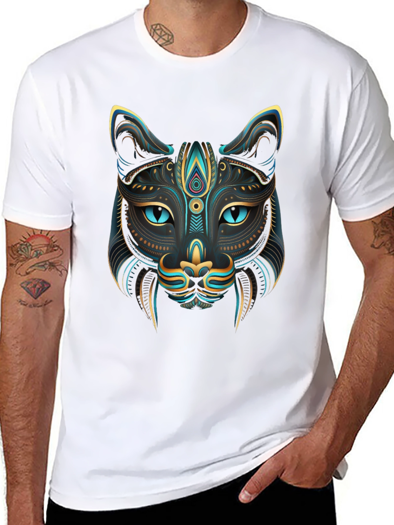 Black Mystic Cat Graphic Tee - Stylish Men's T-Shirt view 8