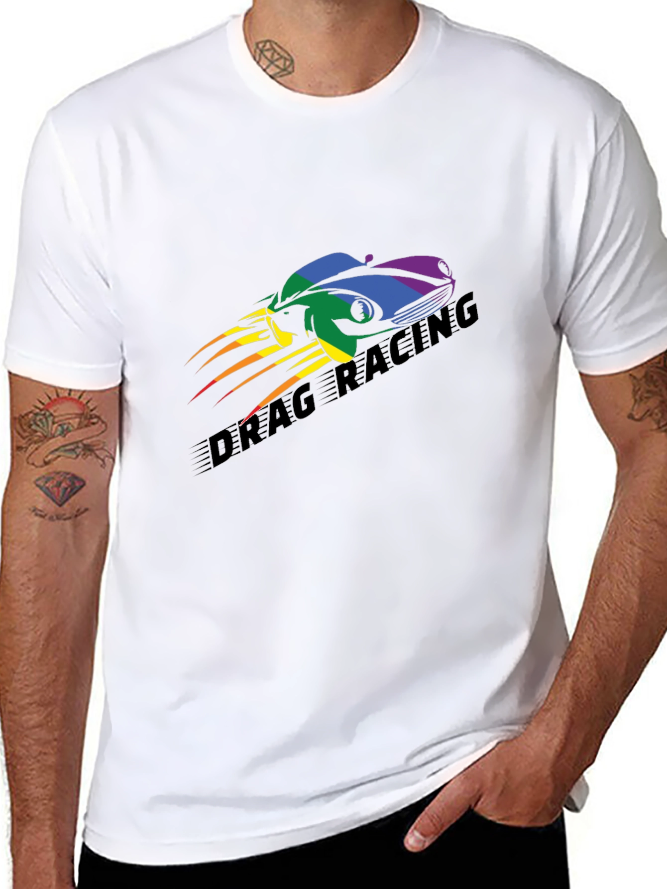 Black Drag Racing Pride T-Shirt - Black, Car Design view 8