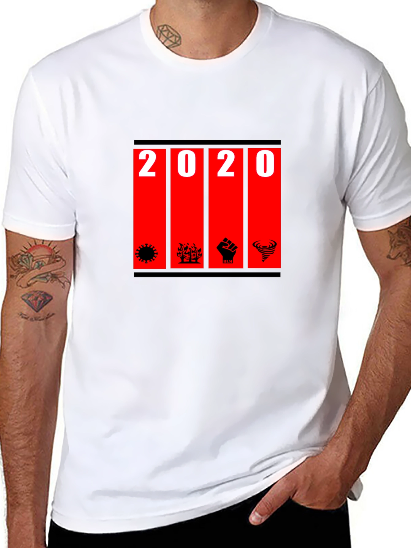 Black 2020 Graphic T-Shirt - Black Crew Neck Tee view 8
