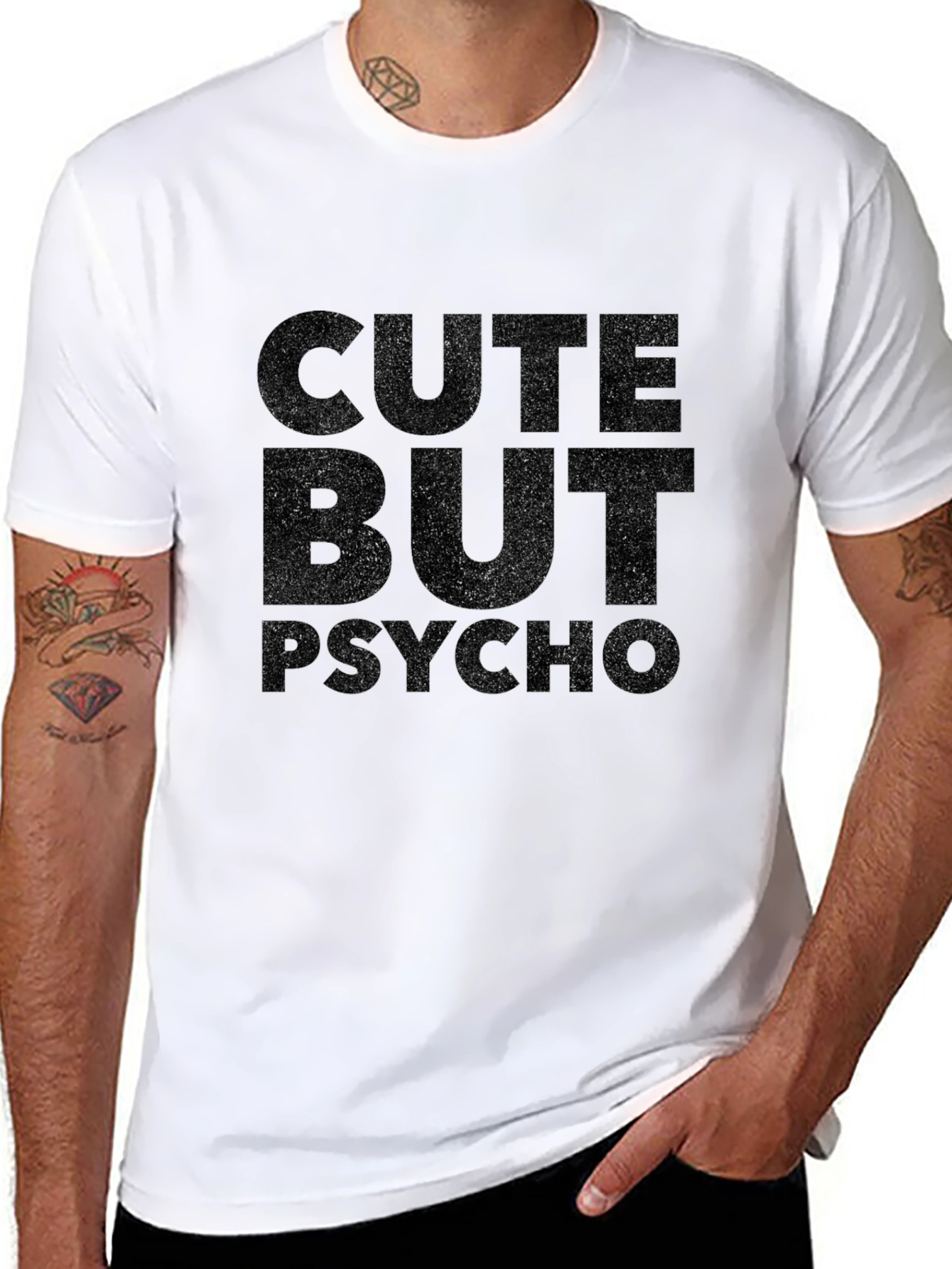 Black Cute But Psycho Black Graphic T-Shirt view 8