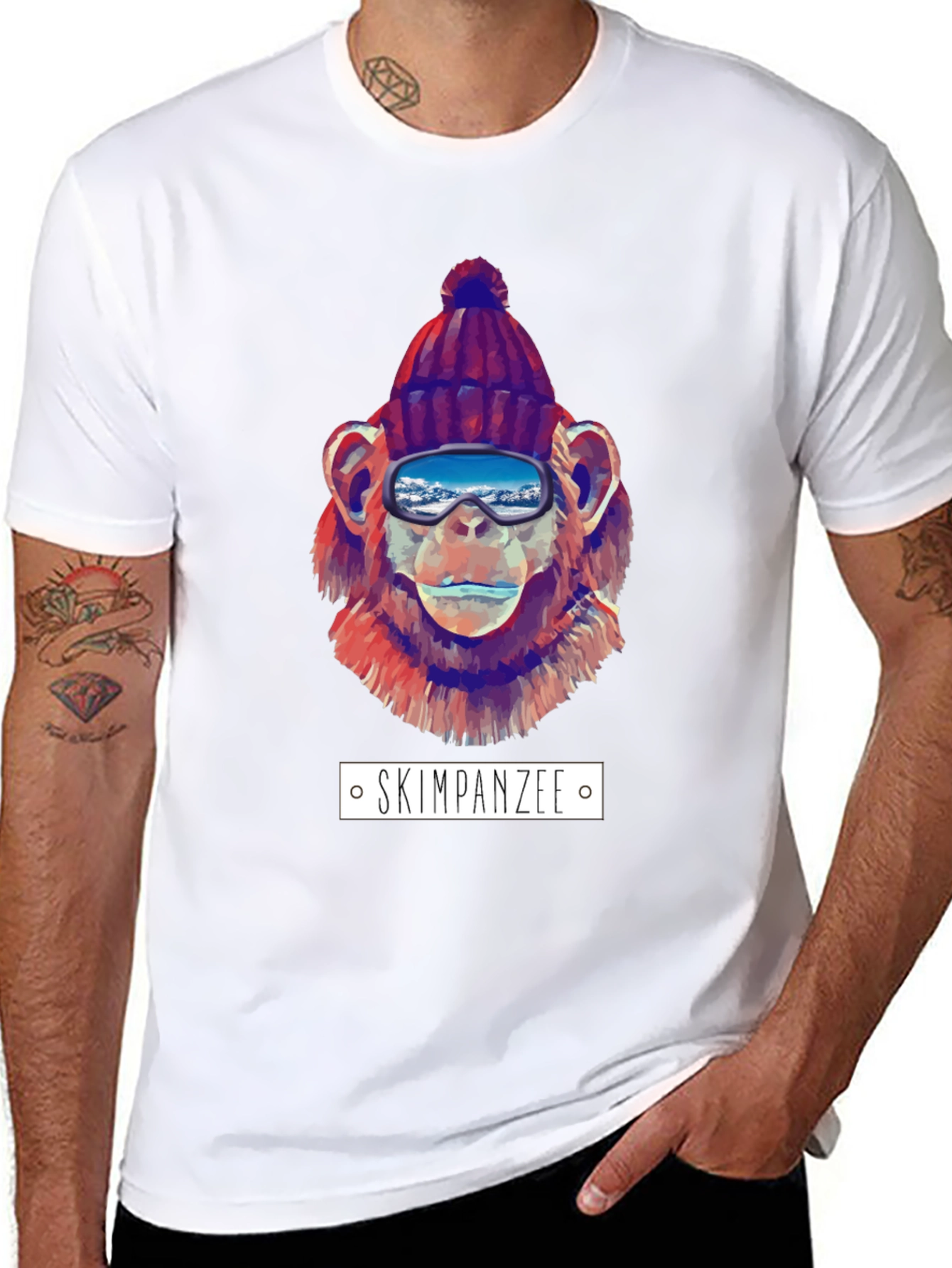 Black Skiing Chimpanzee Graphic T-Shirt view 8