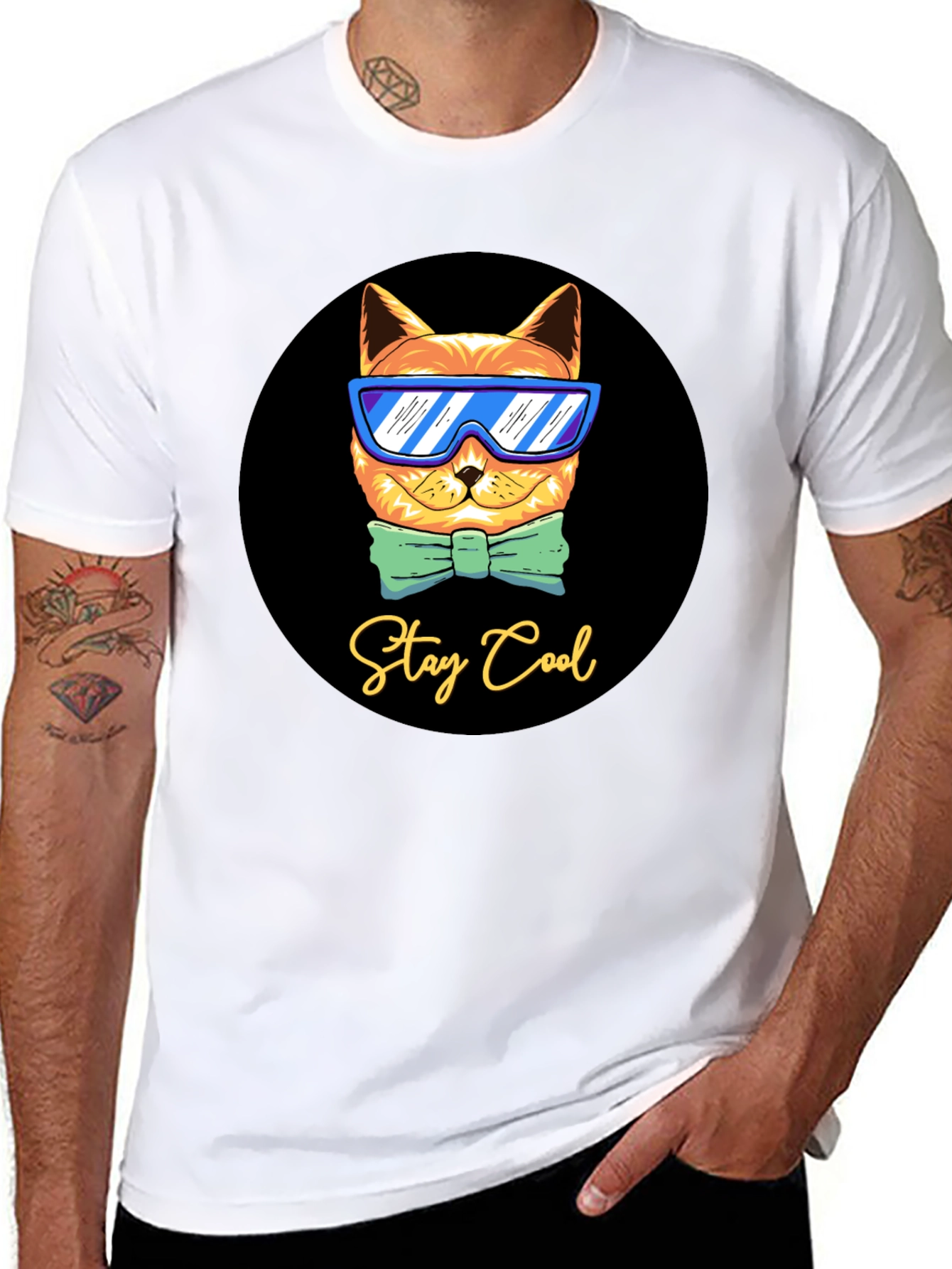 Black Cool Cat Graphic T-Shirt - Stay Cool Design view 8