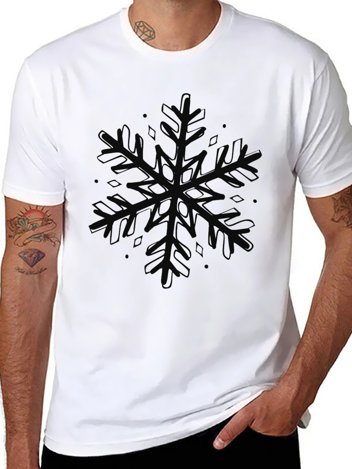 Black Snowflake Graphic Black T-Shirt view 8