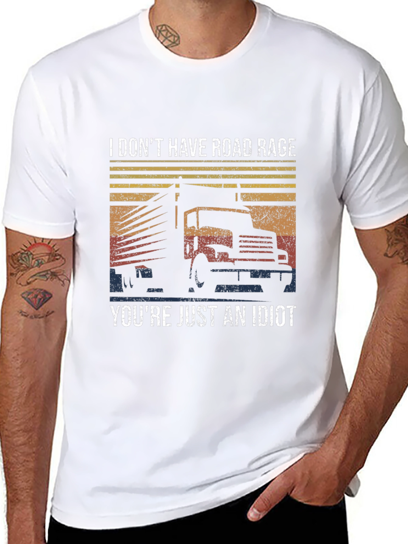 Black Funny Trucker Road Rage Black Graphic Tee view 8