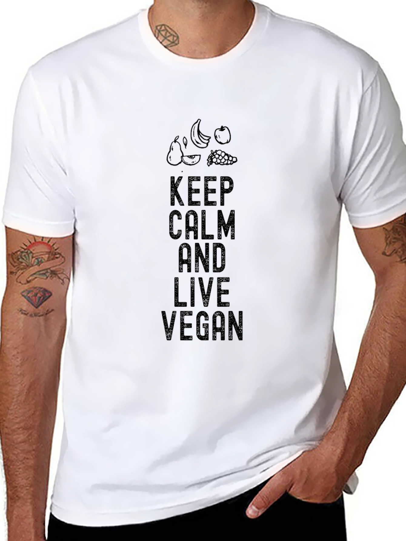 Black Keep Calm and Live Vegan T-Shirt view 8