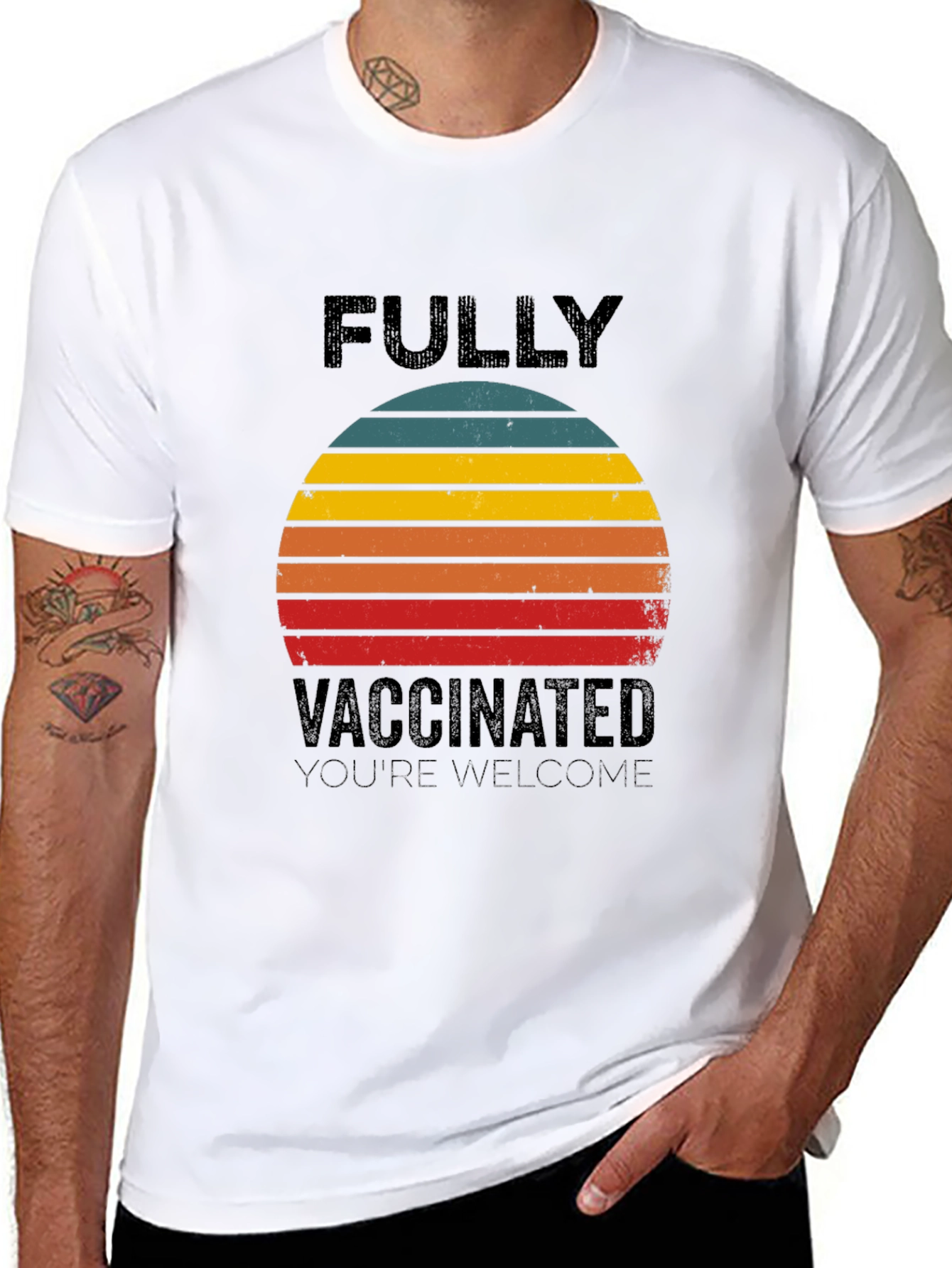 Black Fully Vaccinated Retro T-Shirt view 8