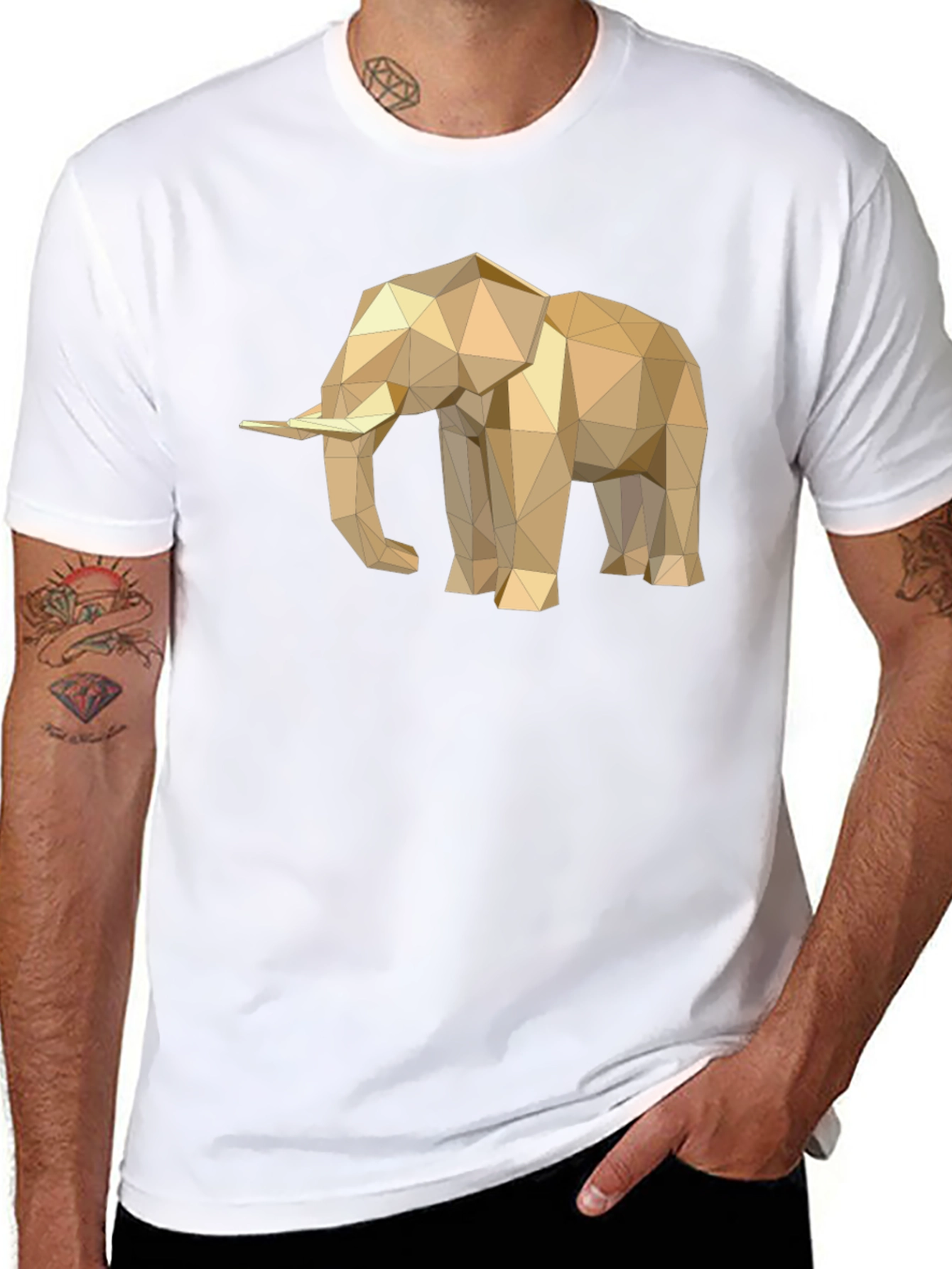 Black Geometric Elephant Tee - Modern Minimalist Design view 8