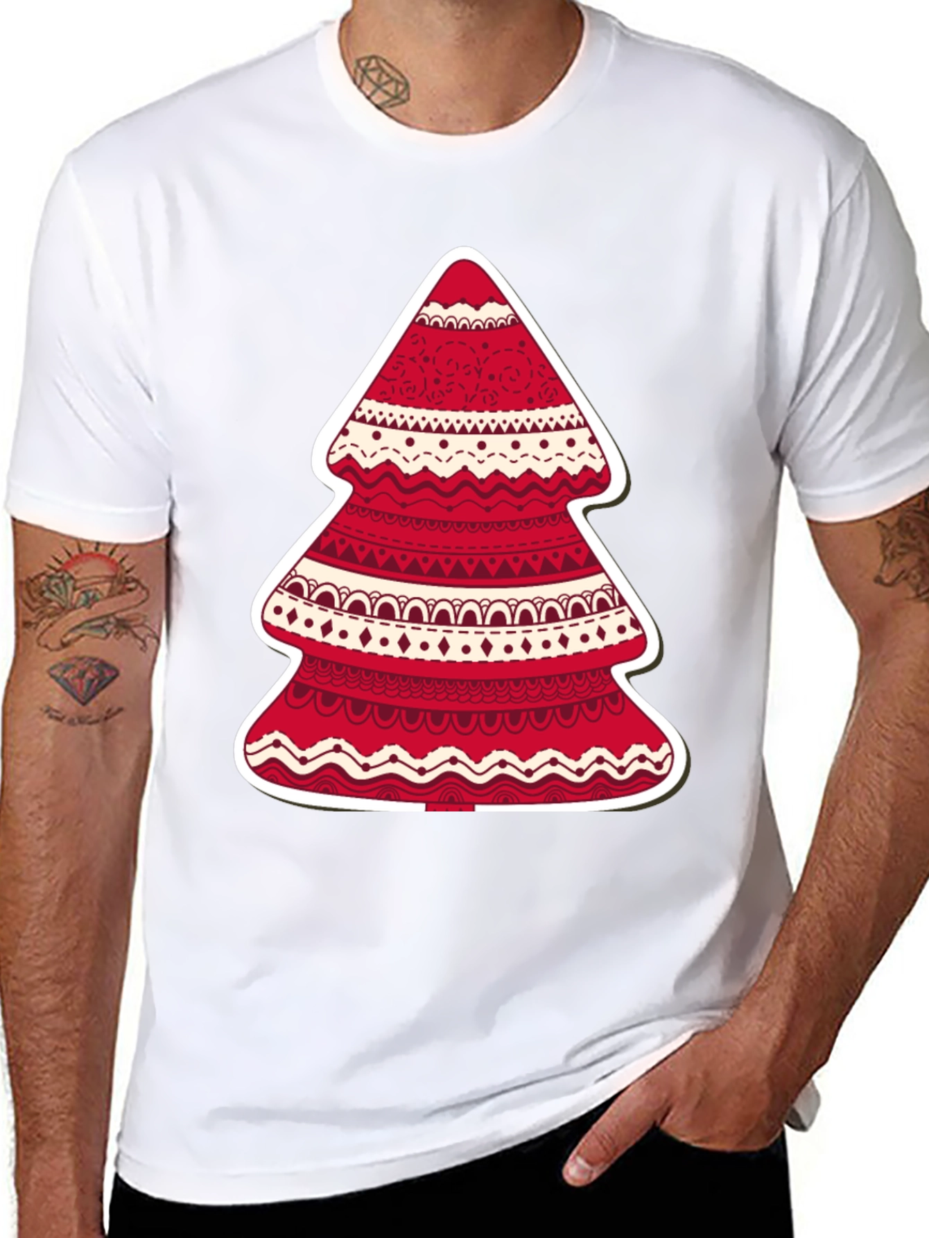 Festive Holiday Tree Graphic Tee - Red & White Design - 8