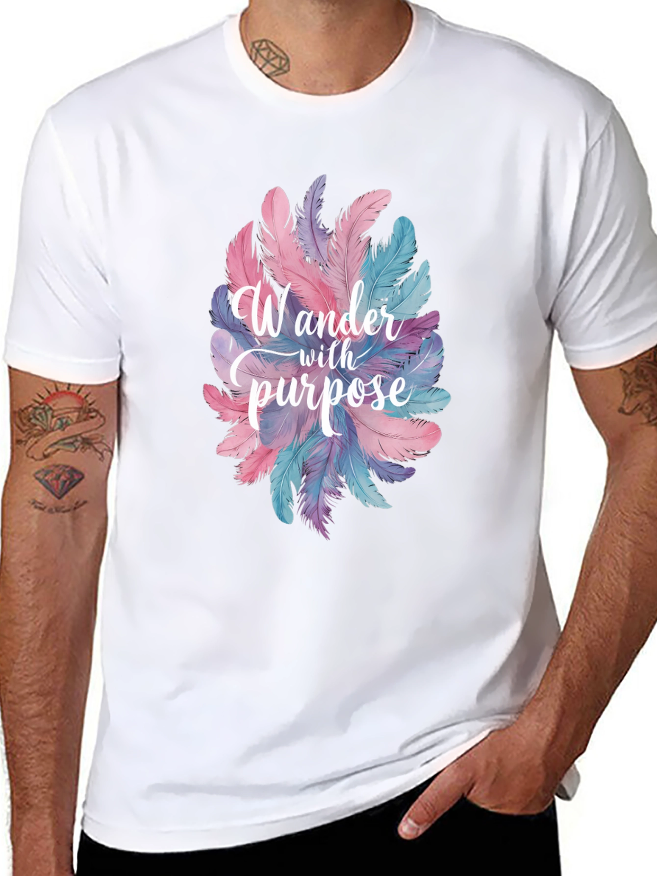 Black Wander With Purpose Feather Graphic T-Shirt view 8