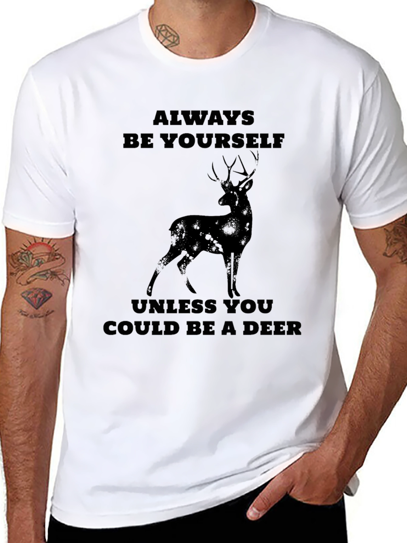 Black Always Be Yourself Deer Graphic T-Shirt view 8