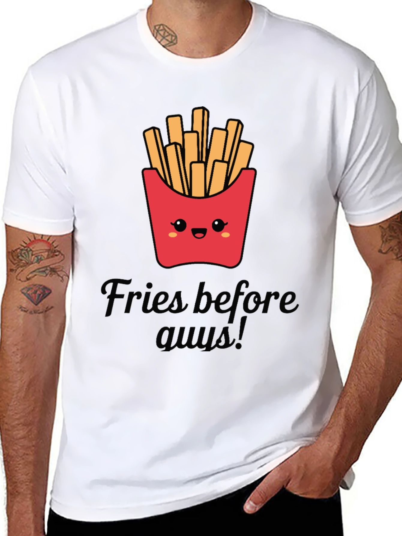 Black Fries Before Guys Graphic Tee - Black Unisex T-Shirt view 8