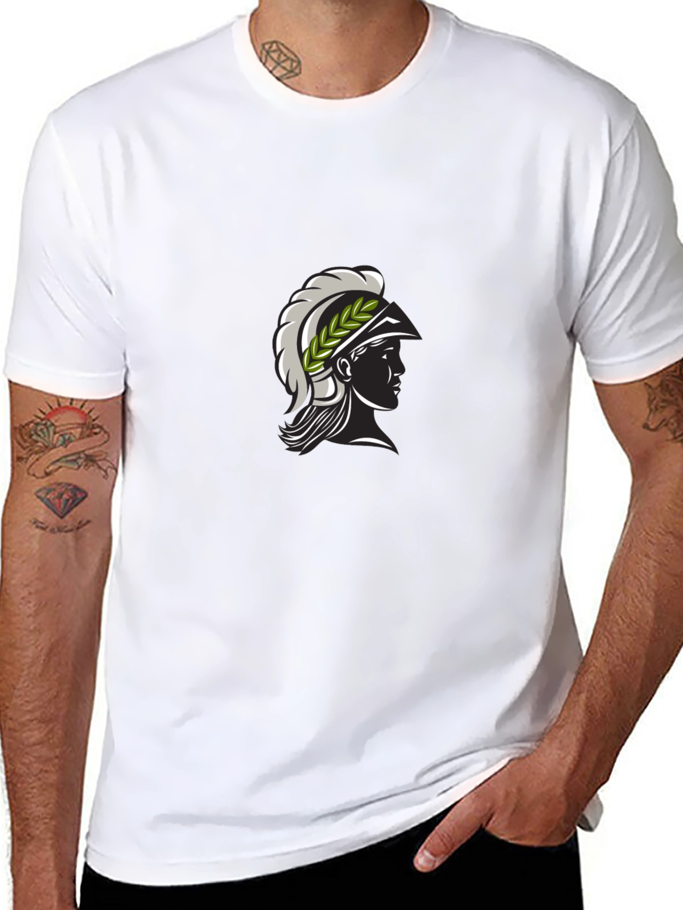 Black Black Tee with Spartan Warrior Design view 8