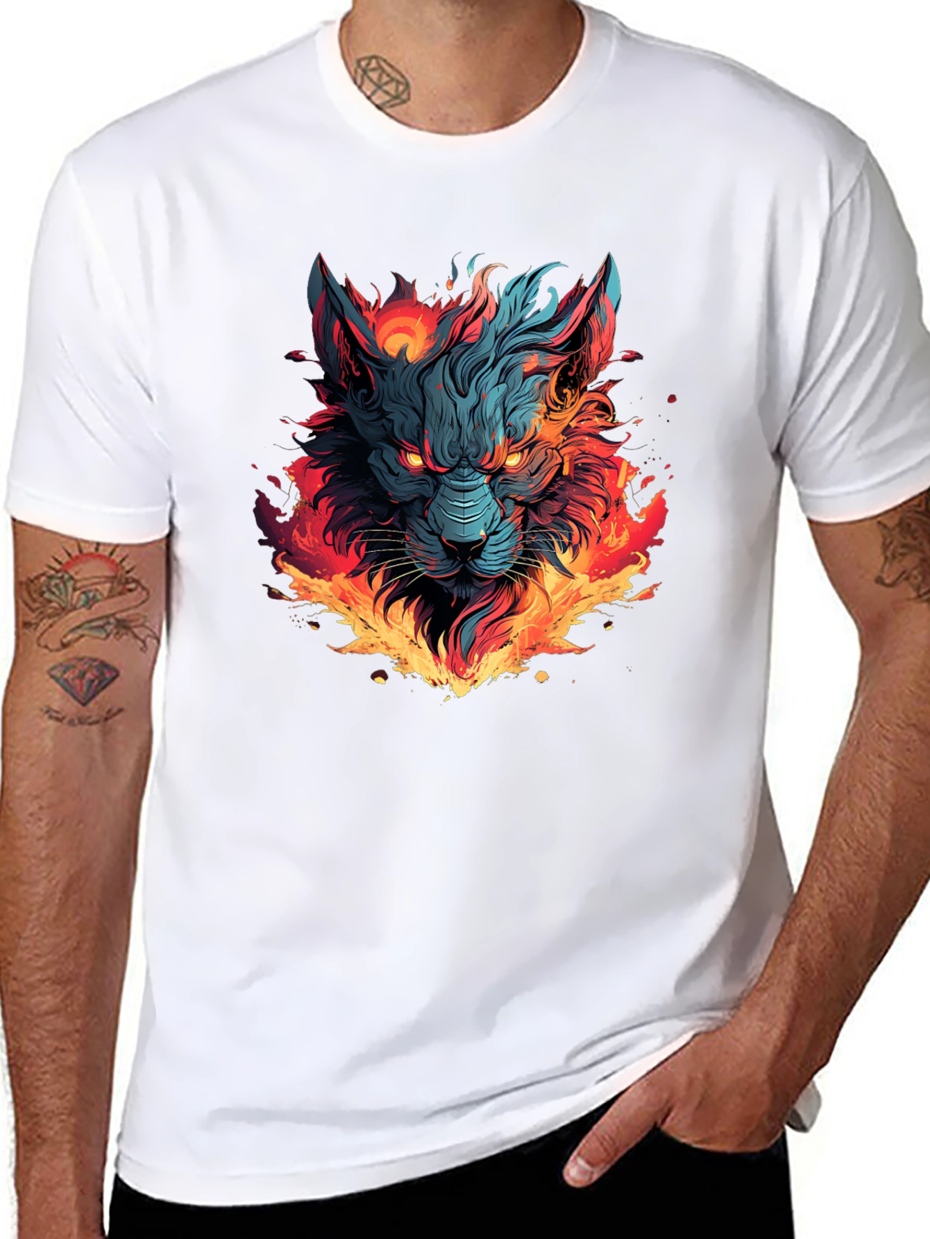 Black Fiery Wolf Graphic T-Shirt - Bold Black Tee view 8