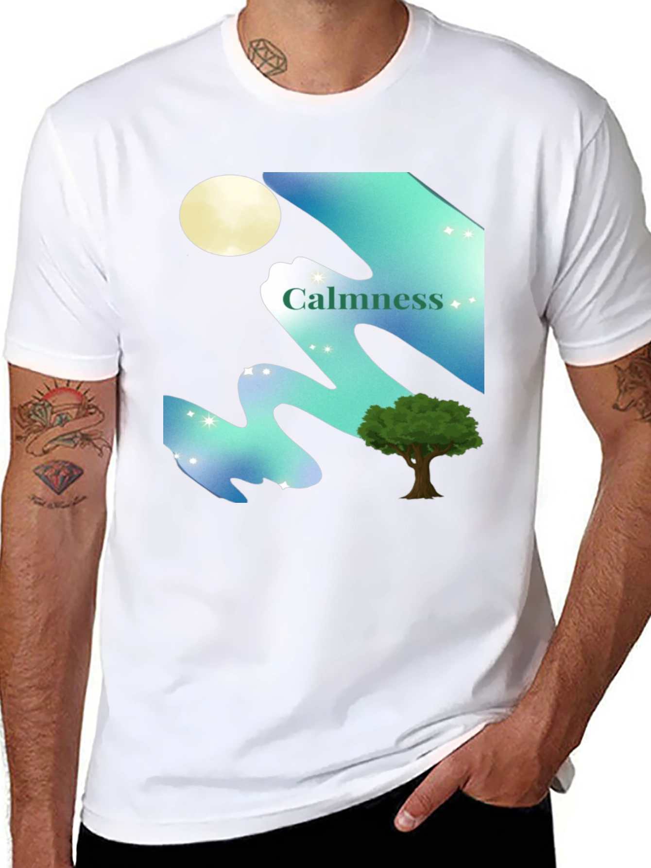 Black Calmness Night Scene Graphic T-Shirt - Black view 8