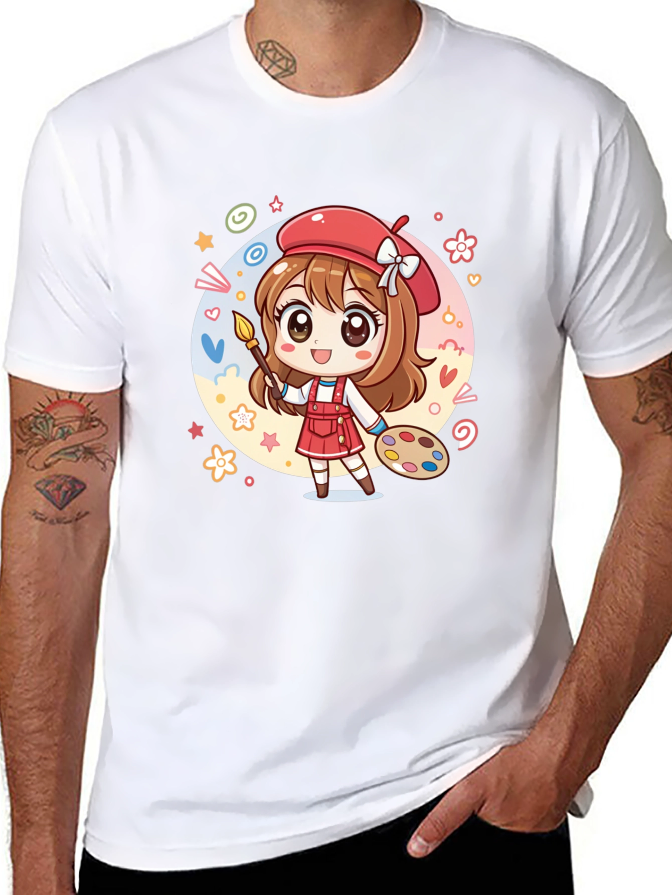 Black Cute Anime Artist Graphic T-Shirt view 8