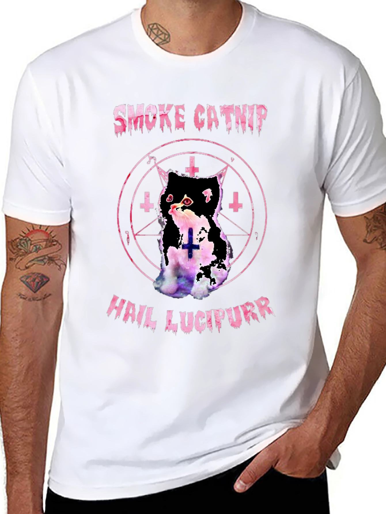 Black Smoke Catnip Hail Lucipurr Graphic T-Shirt view 8
