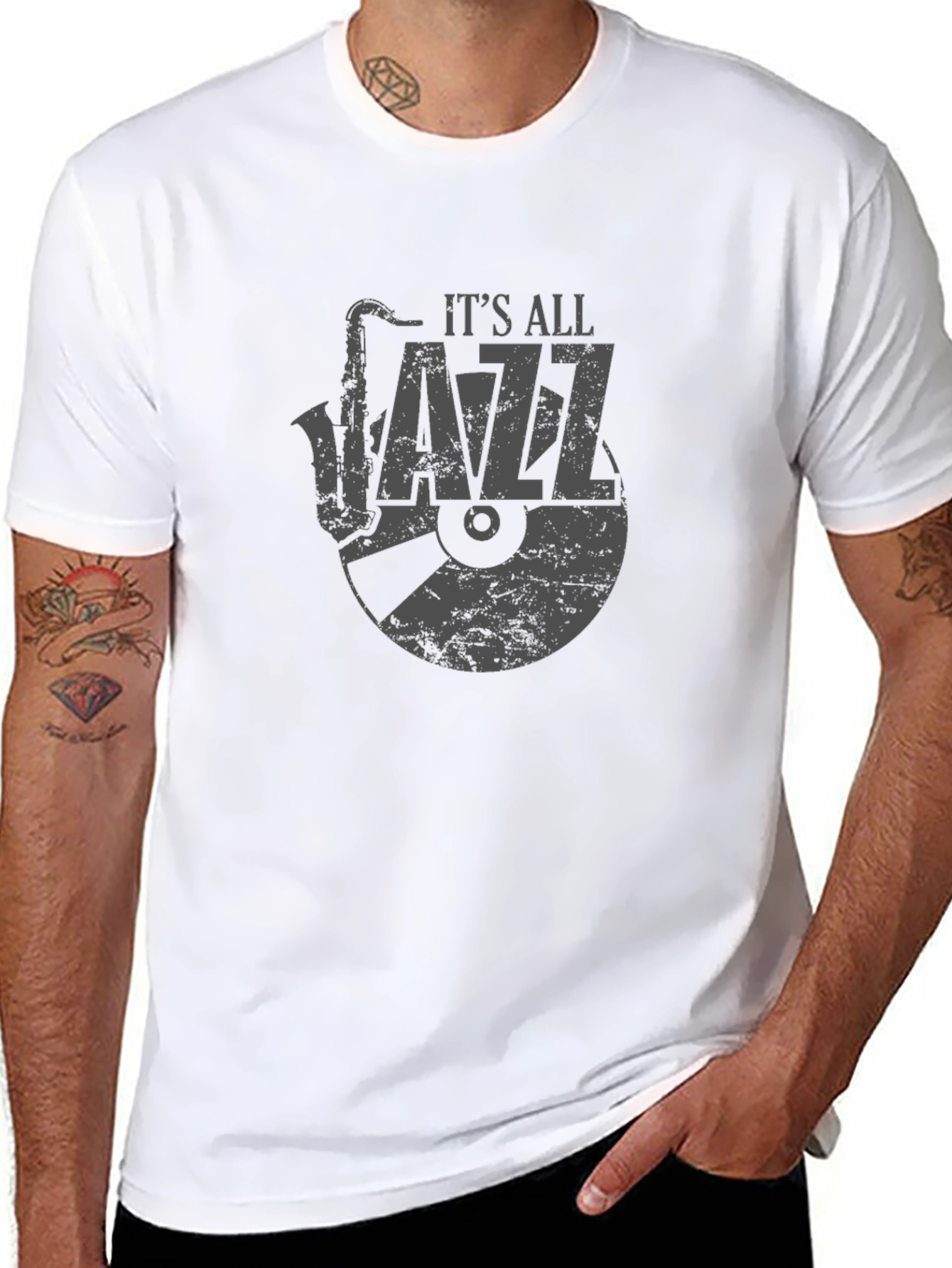 Black It's All Jazz Graphic Tee - Black Cotton T-Shirt view 8