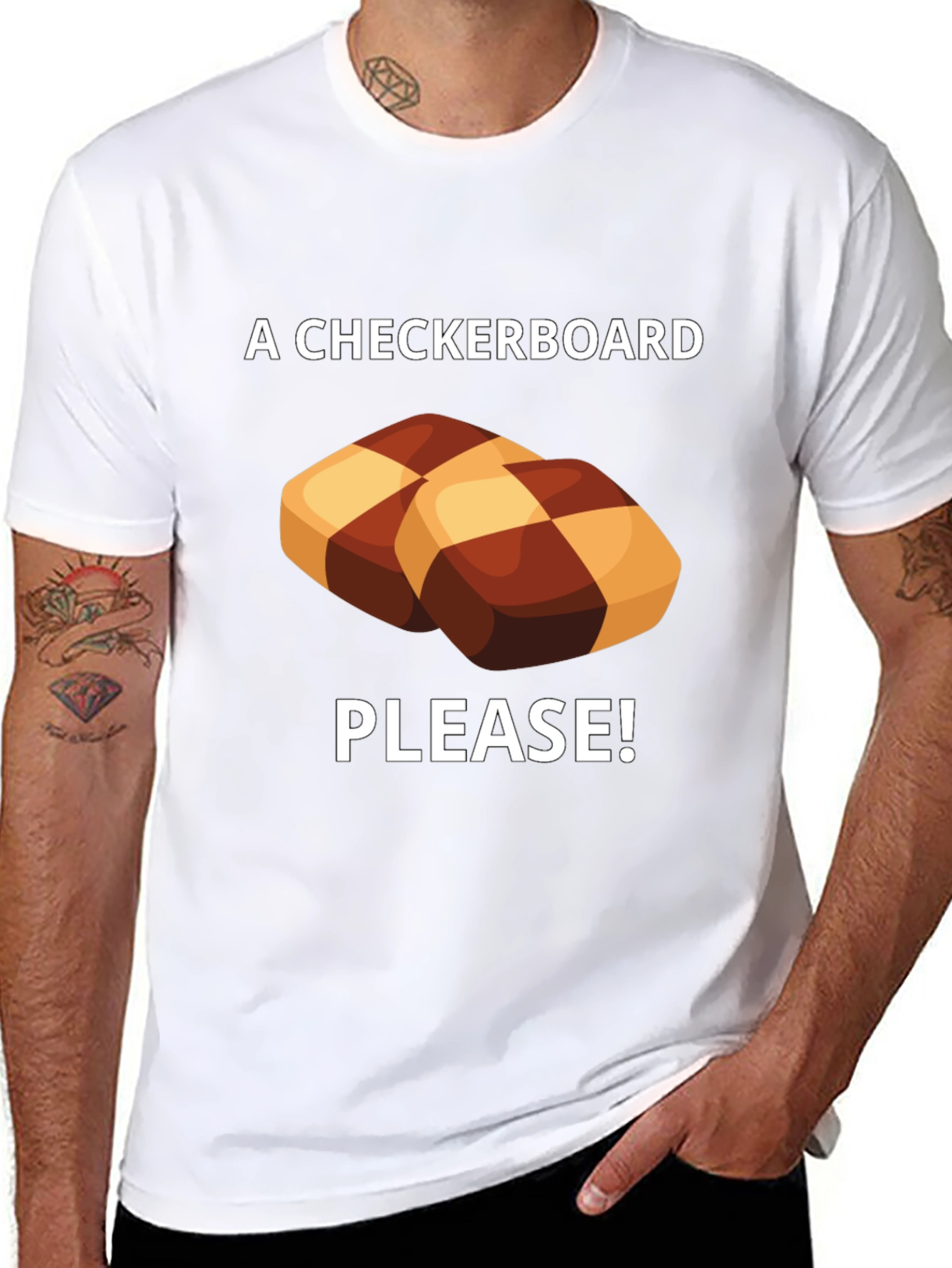Black Checkerboard Cookie Please! Graphic Tee view 8