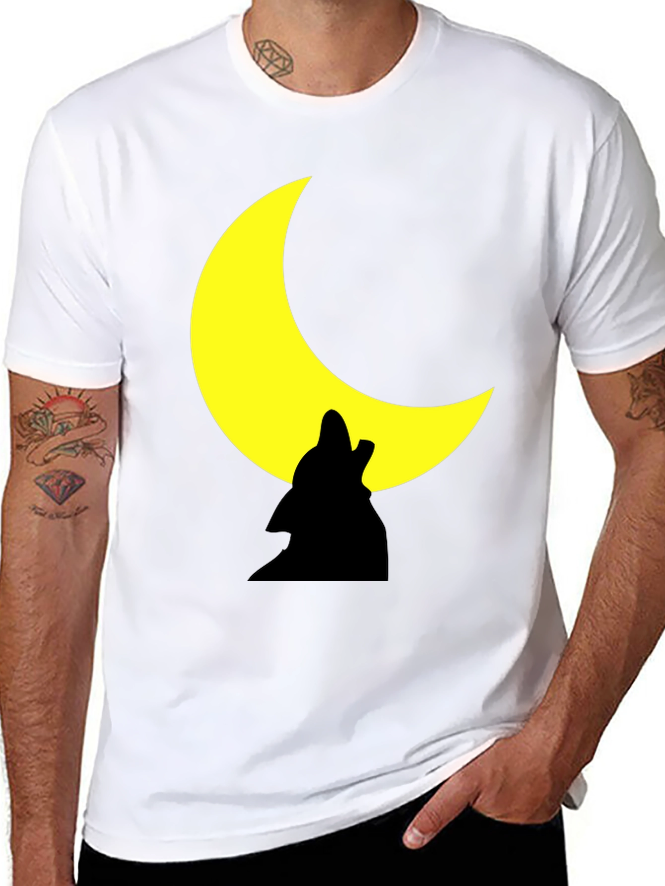 Black Wolf Howling Moon Graphic Black Tee Shirt view 8