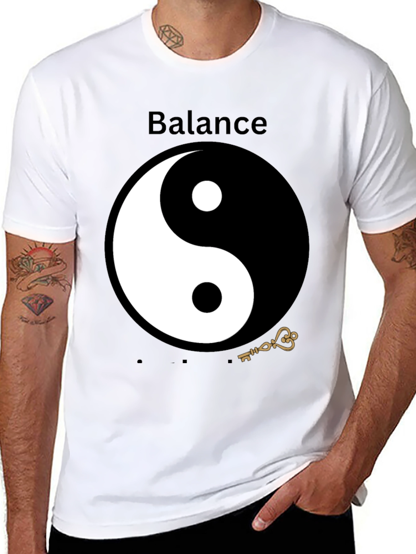 Black Yin Yang Balance Graphic Tee - Black T-Shirt view 8
