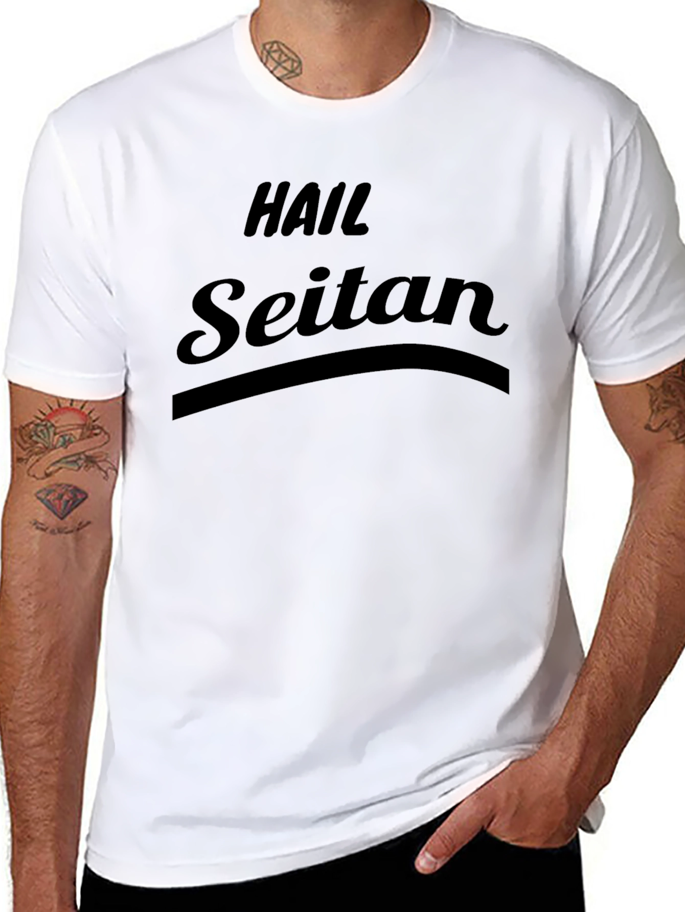 Black Hail Seitan Black T-Shirt - Vegan Humor Tee view 8