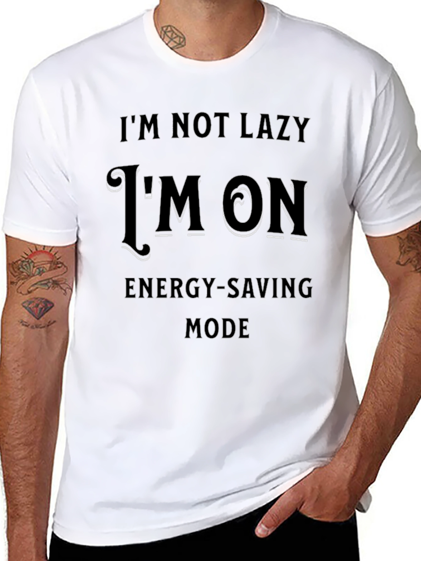 Black Funny Energy-Saving Mode Graphic Tee for Men view 8